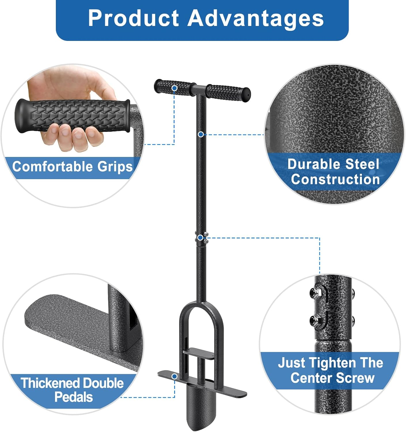 Garden Grass Plugger Tool with Long Handle Sod Turf Plugger Steel Bulb Planter with Soft Rubber Grip Plants Transplanter Tool for Digging Holes, Repair of Turf, Transplant Seedling image number 1