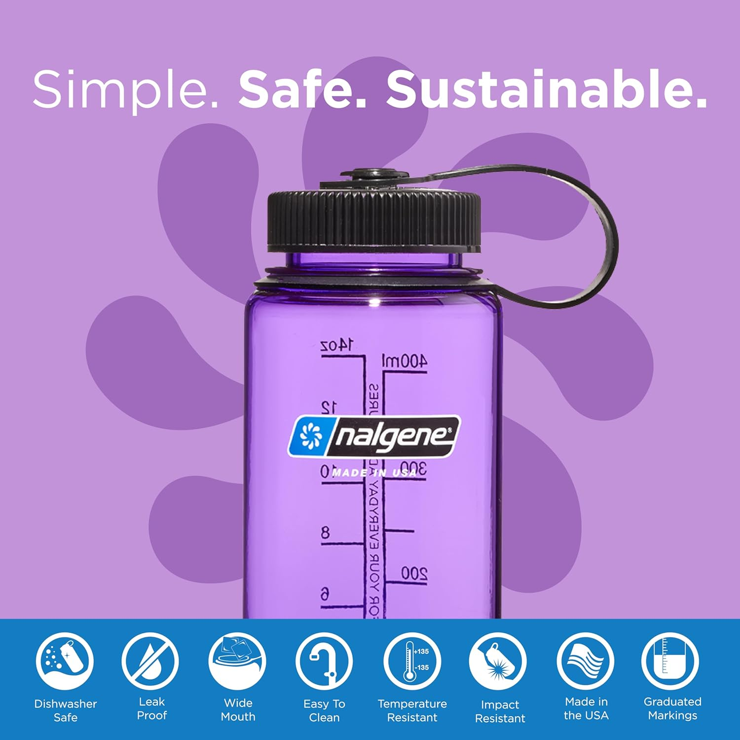 Nalgene Sustain Tritan Bpa-Free Water Bottle Made with Material Derived from 50% Plastic Waste, 16 OZ, Wide Mouth, Purple image number 4