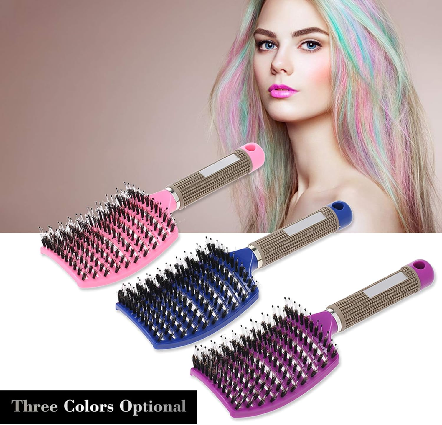 Curved Boar Bristle Hair Brush Massage Comb Detangling Hairbrush for Women