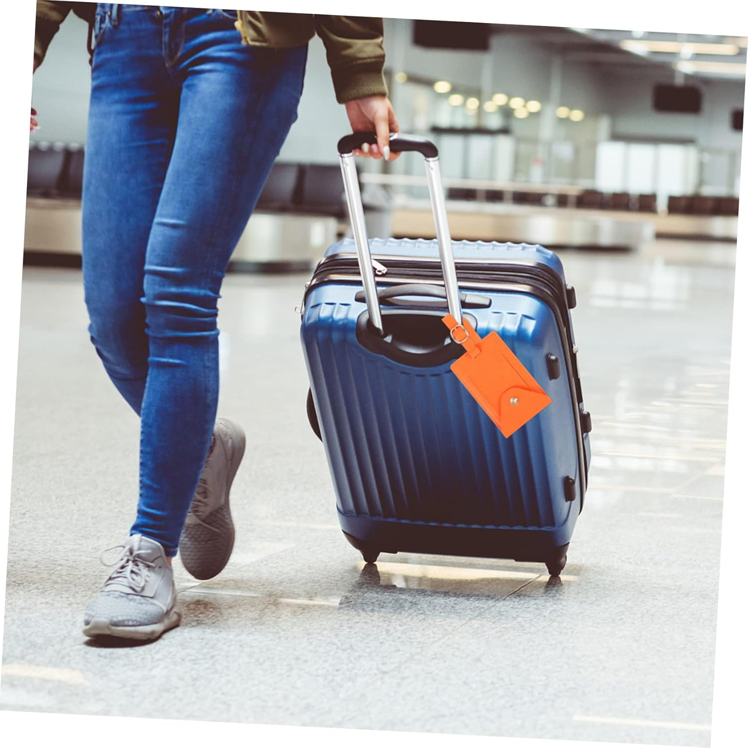 Housoutil 2Pcs PU Luggage Tags Travel Id Labels for Suitcases Handbags and Backpacks Insertion and Wear Resistant Black Orange image number 3