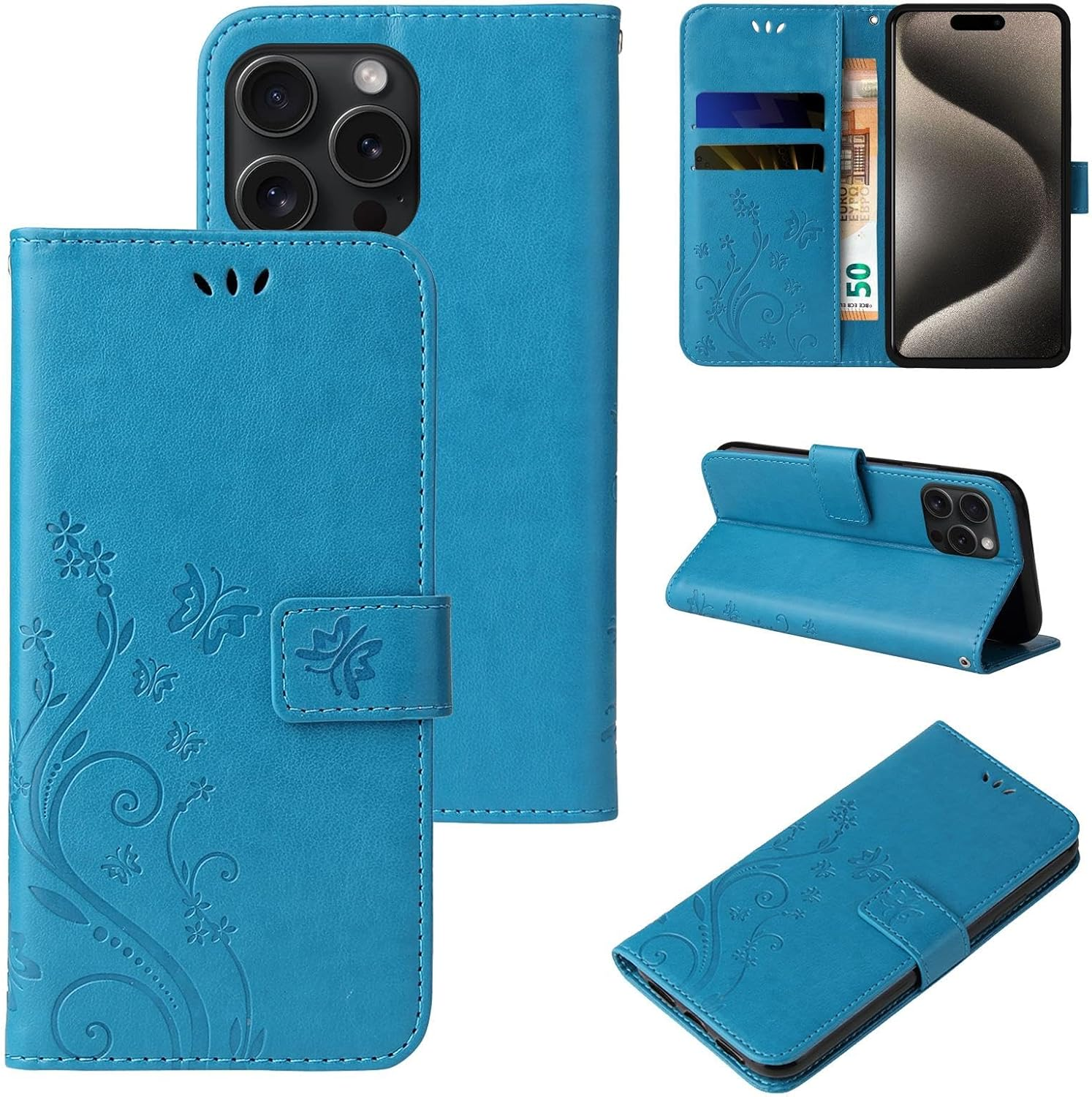 LBH Mobile Phone Case Compatible with Apple Iphone 17 Air Case Butterfly Flowers Flower Stand Function Protective Case Magnetic All-Round Protection 360 Degree Flip Case Cover Purple