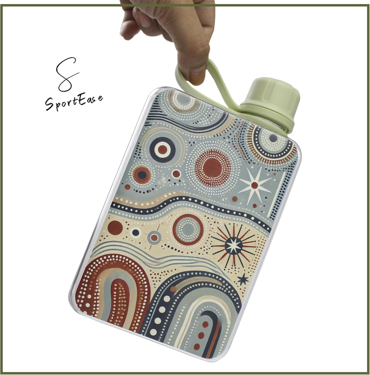 Flat Water Bottle 500Ml &ndash; Bpa-Free, Eco-Friendly, Leak-Proof, with Cleaning Brush, Portable Reusable Bottle with Indigenous Art, Ideal for Travel, School, Work, and All Ages (Australia Inspired) image number 3