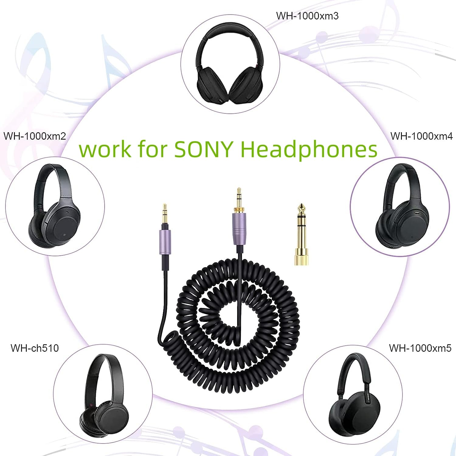 Saipomor WH-1000XM5 Cable Replacement Audio Coiled Cord Compatible with Sony WH-1000XM4 WH-1000XM3 WH-1000XM2 WH-XB910N WH-XB900N WH-XB700 WH-H910N WH-H900N WH-H810 WH-H800 WH-CH710N image number 1