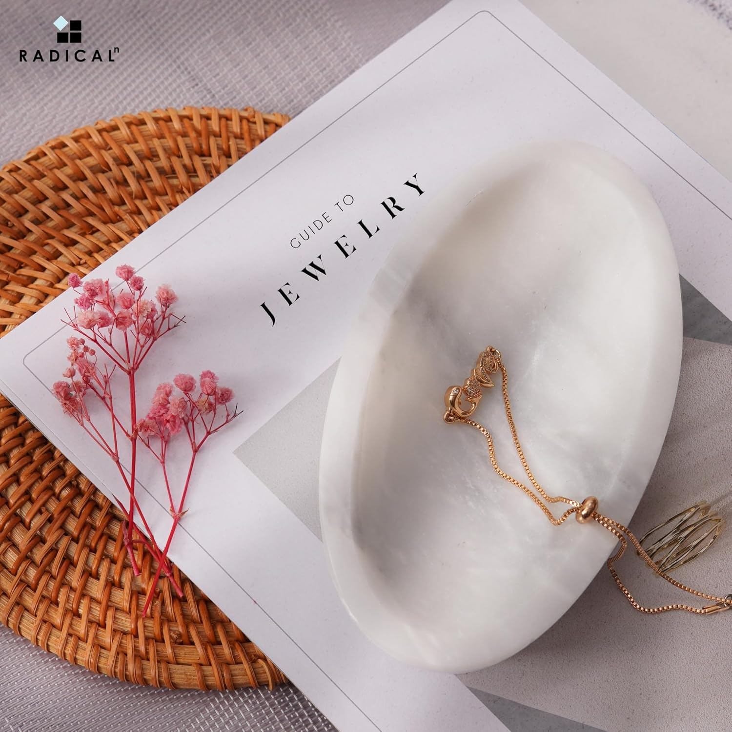 Radicaln Marble Jewelry Tray White 18 Cm Handmade - Aesthetic Room Decor -Jewelry Holder & Organizer - Trinket Dish Tray for Earrings & Rings Display image number 4