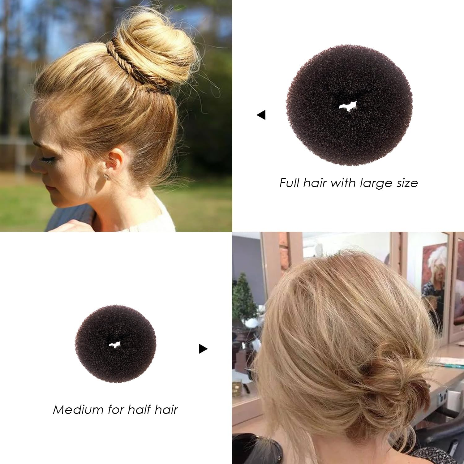 8 Pieces Donut Hair Clip with 20 U Shaped Clips, Mini Donut Styler, Hair Scrunchie Accessories for Ballet Dancers (Dark Brown, Beige) image number 2