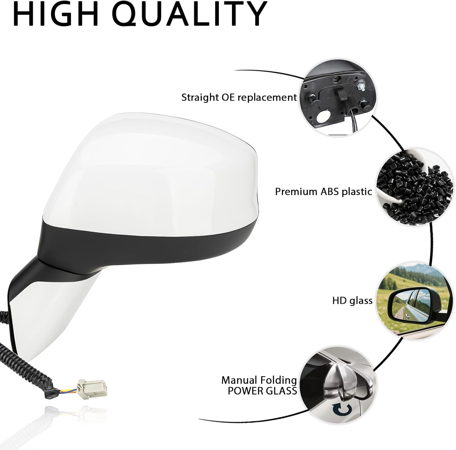 Driver Side Left Mirror for 2012-2015 Honda Civic | Power Glass | Glossy White | 3-Pins OE Replacement Part #76252TR0A01 image number 2