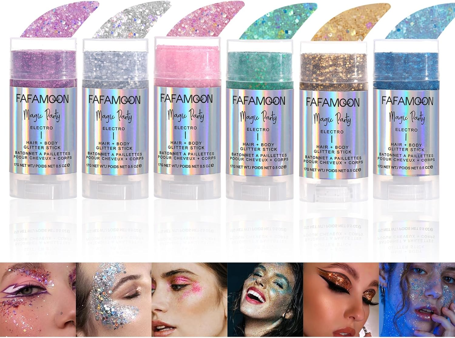 Face Chunky Glitter Gel, 6 Colors Hair Body Glitter Stick, Face Body Simmer Gel Kit, Glitter Nail Sequins Iridescent Flakes for Face Eye Hair Body Lip Festival Makeup Nail Art