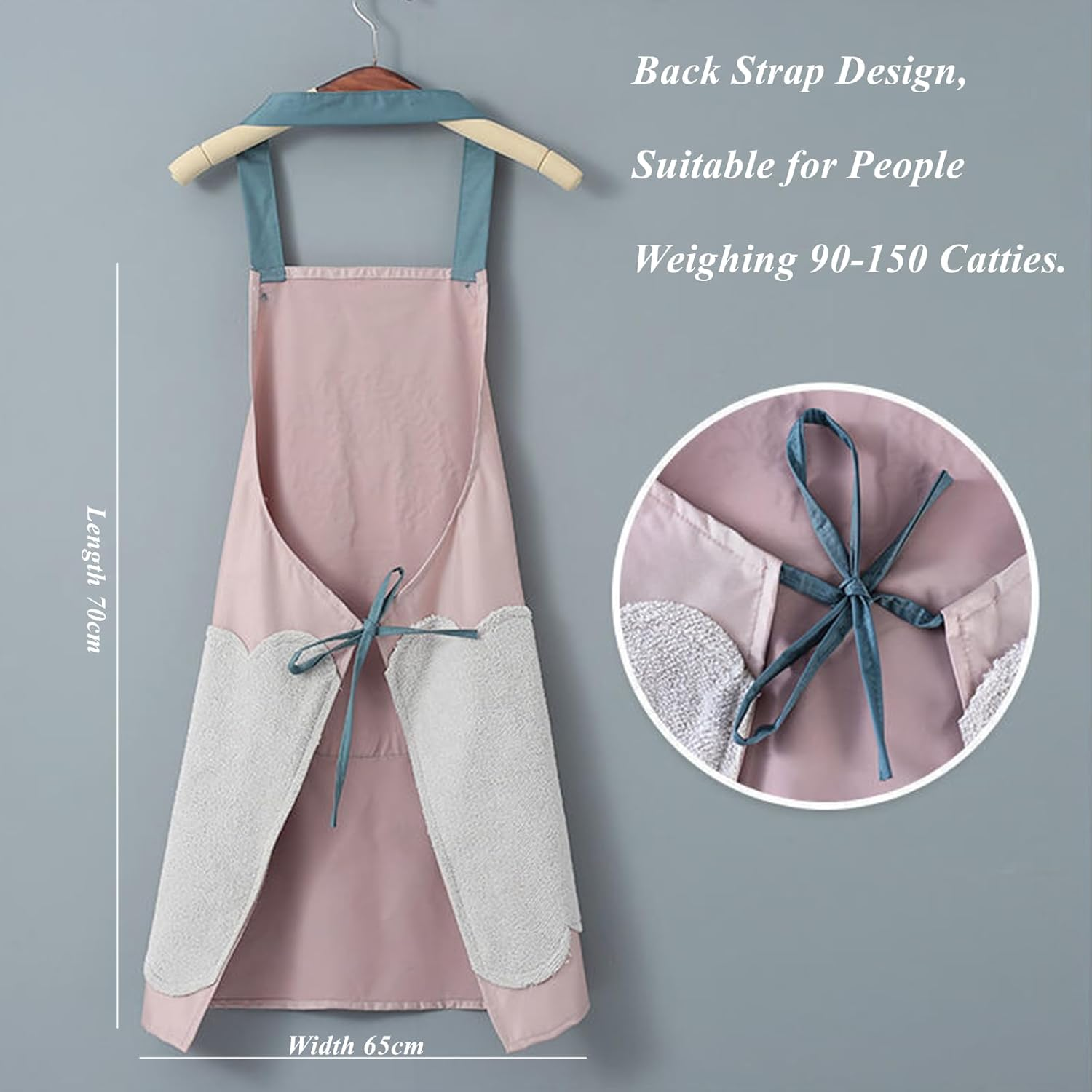 2Pcs Waterproof and Oil-Proof Aprons for Kitchen, Cooking Aprons with Pockets, Adjustable Kitchen Bib Aprons for Women Men Chef, Can Wipe Hands, Blue/Pink. image number 5