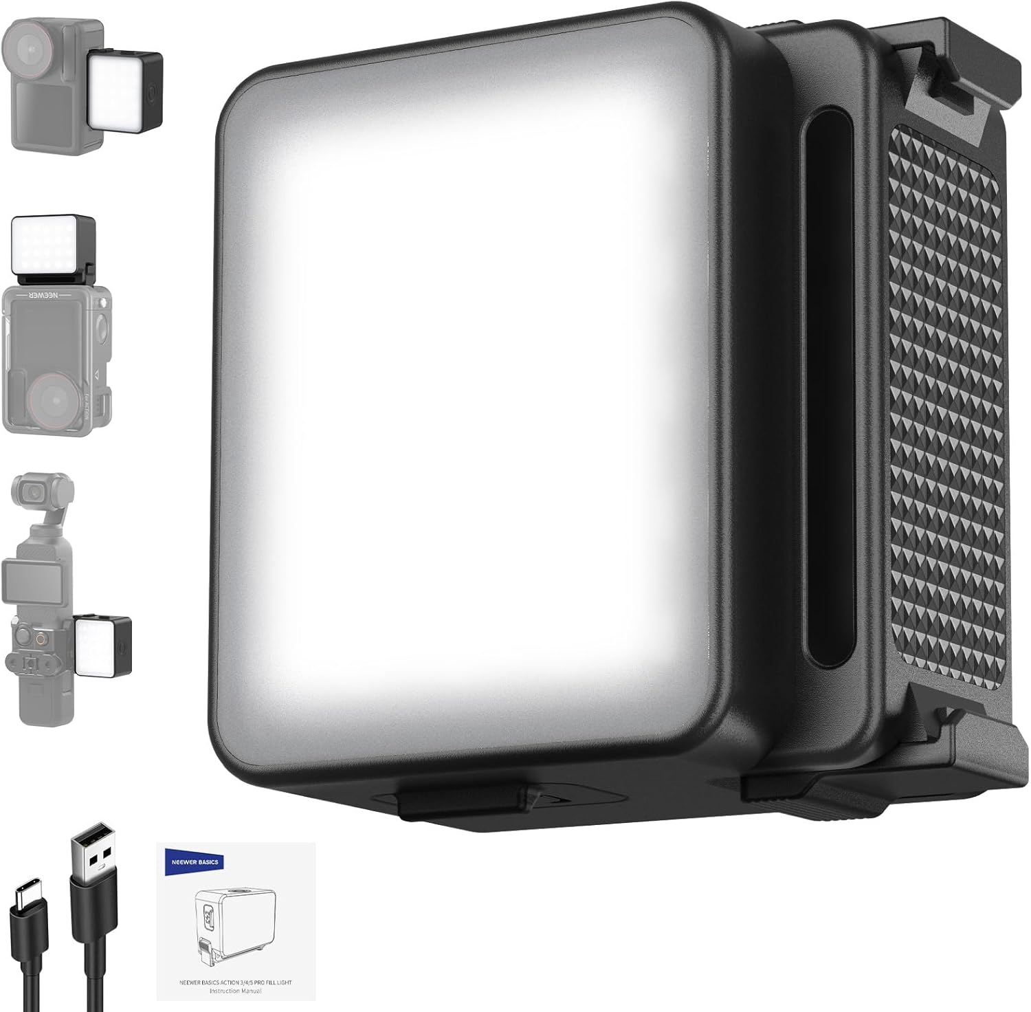 NEEWER Basics M20 Magnetic LED Camera Light Compatible with DJI OSMO Nano Action 3 4 5 Pro Cage NEEWER AC009 PRO Pocket 3 Accessories Expansion Adapter, Plastic Mini Fill Light Attachment 5600K CRI95+ image number 4