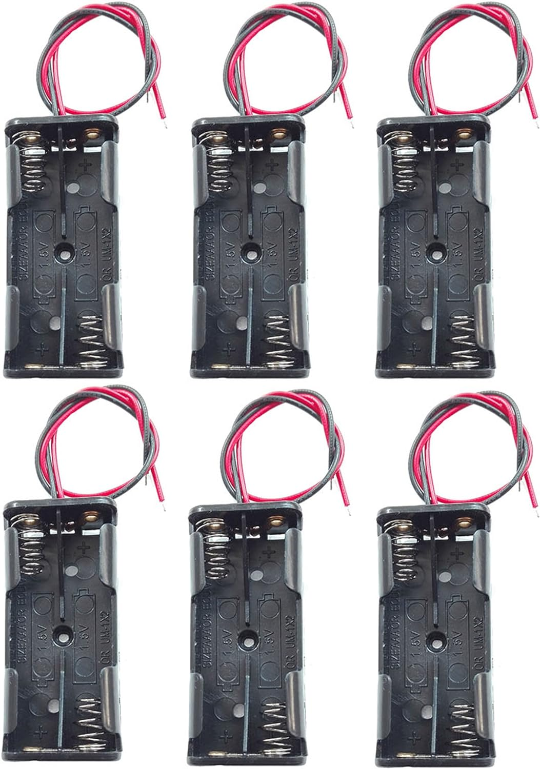 6 Pcs 4 X 1.5V (6V) AA Battery Spring Clip Black Plastic 4 X 1.5V (6V) Battery Case Holder Box Black Red Wire Leads image number 2