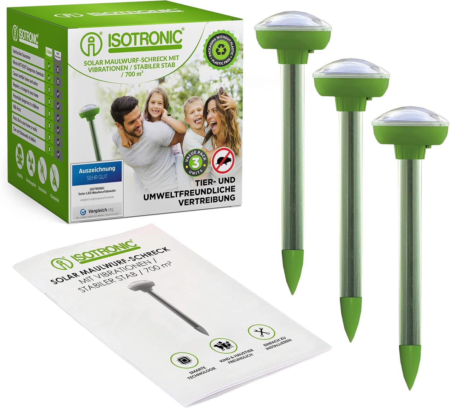 ISOTRONIC Solar Mole Scarer, Effective Vibrasonic Deterrent against Mole, Mouse, Rat, Ant, Vole, Snake - High Frequency Outdoor Repeller - Pack of 3 Pcs. image number 5
