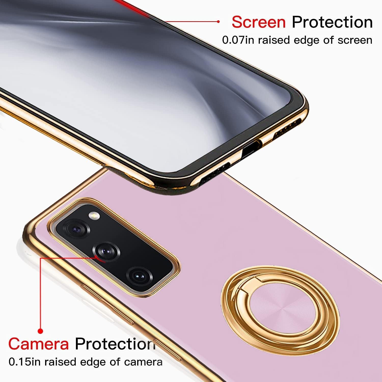 For Galaxy S20 FE 5G Ring Holder Case Edge Plating 360 Degree Rotation Kickstand Case Soft Silicone TPU Women Girls Slim Soft Flexible Protective Case for Samsung S20 FE 5G (Purple) image number 2