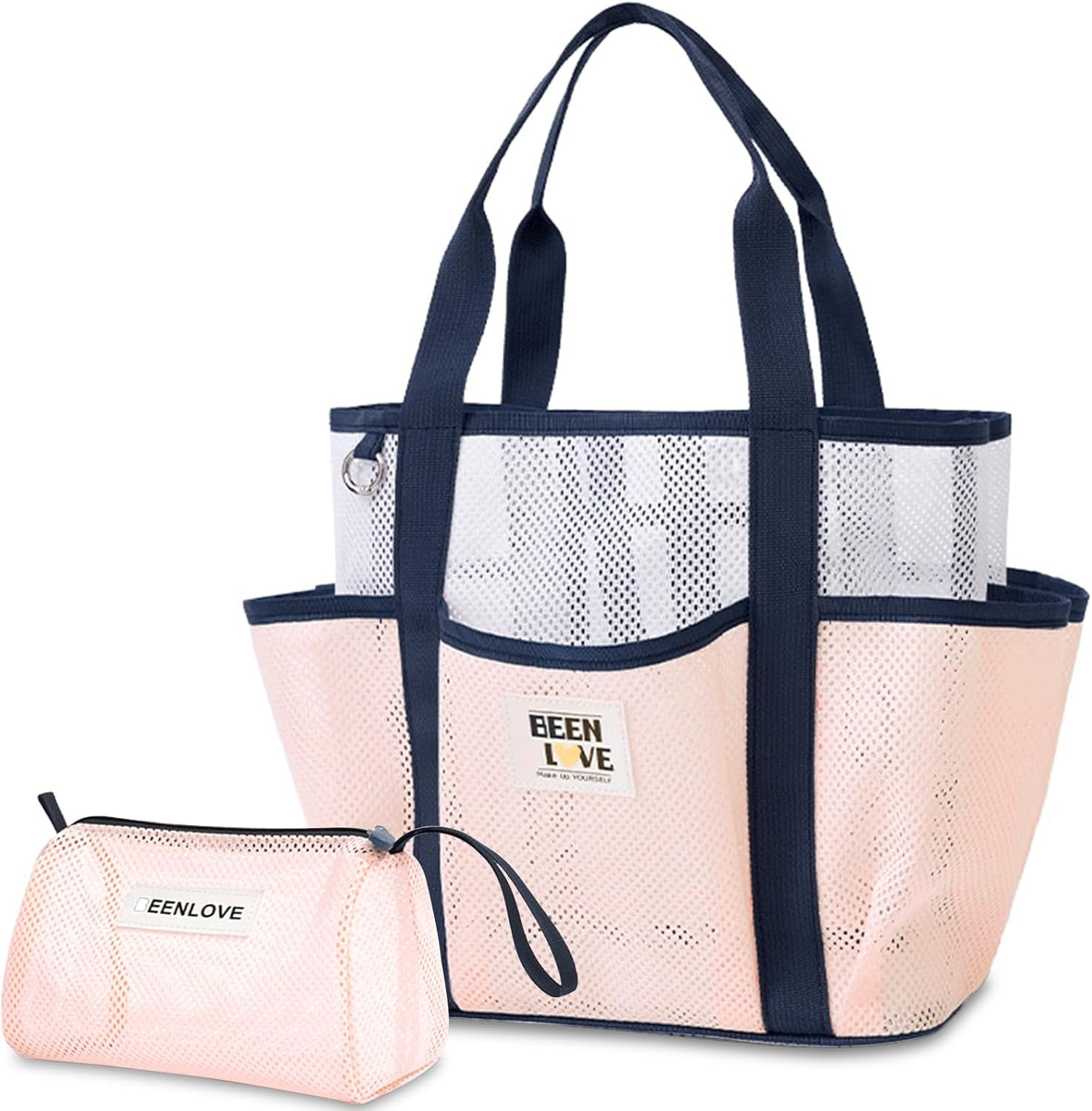 NHEWMAS Mesh Beach Bag Swimming Bag - Large Beach Tote Bag & Clutch Bag Set for Family Pool for Swimwear Sunglasses Toys and Vacation Essentials (Light Pink) image number 2