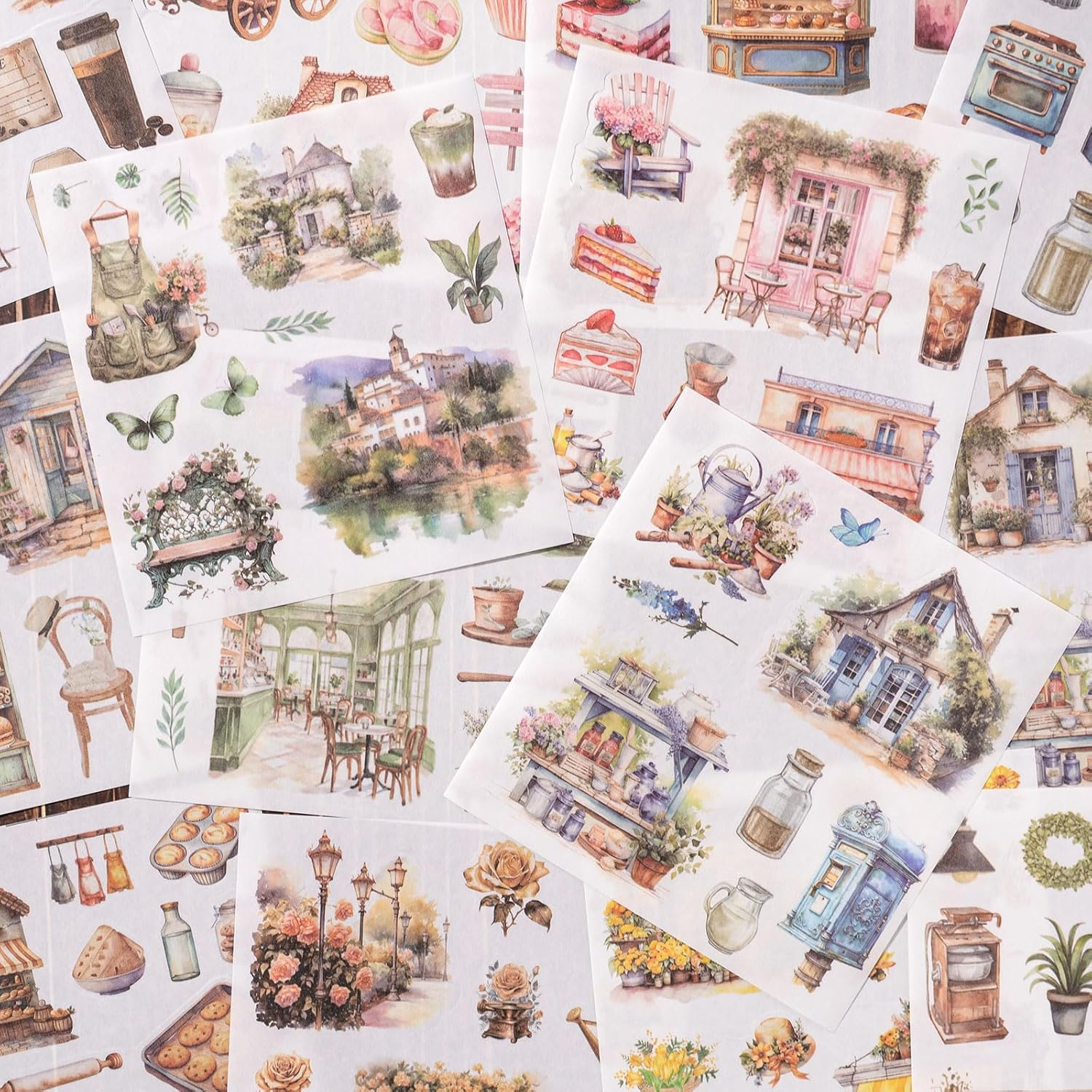 Yagcu Scrapbook Sticker Book, 50 Sheets Journaling Stickers, Junk Journal Supplies, Pre-Cut Aesthetic Washi Materials, Watercolor Scrapbooking for Adults, Decorative Ephemera Planner Arts Craft image number 3