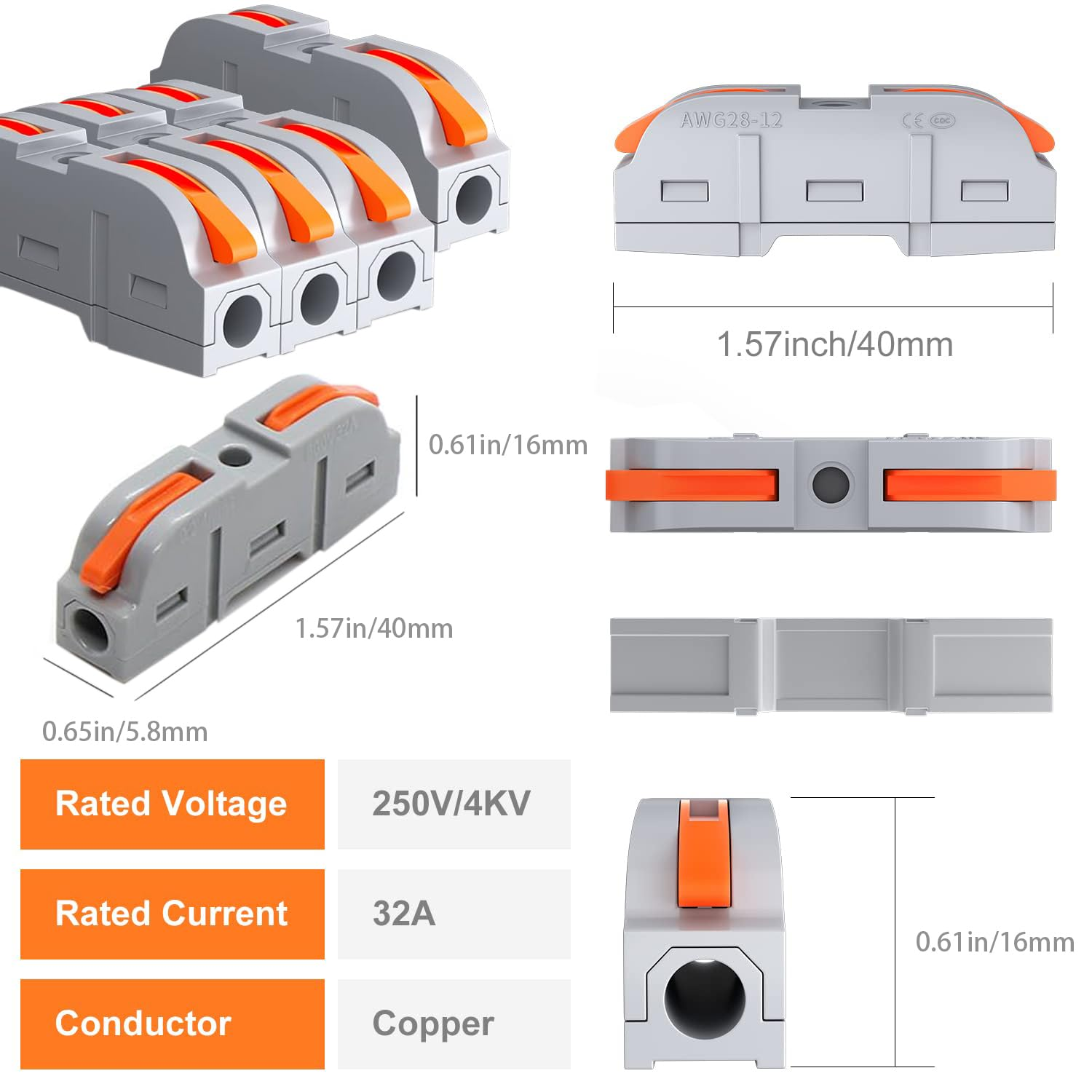 Aikoolwer 36PCS Conductor Compact Connectors Lever Wire Nuts Electrical Connection Blocks Wire Terminals for Any Circuit Inline Splices 28-12 AWG SPL-1 Clamp Actuation Lever Bilateral image number 3