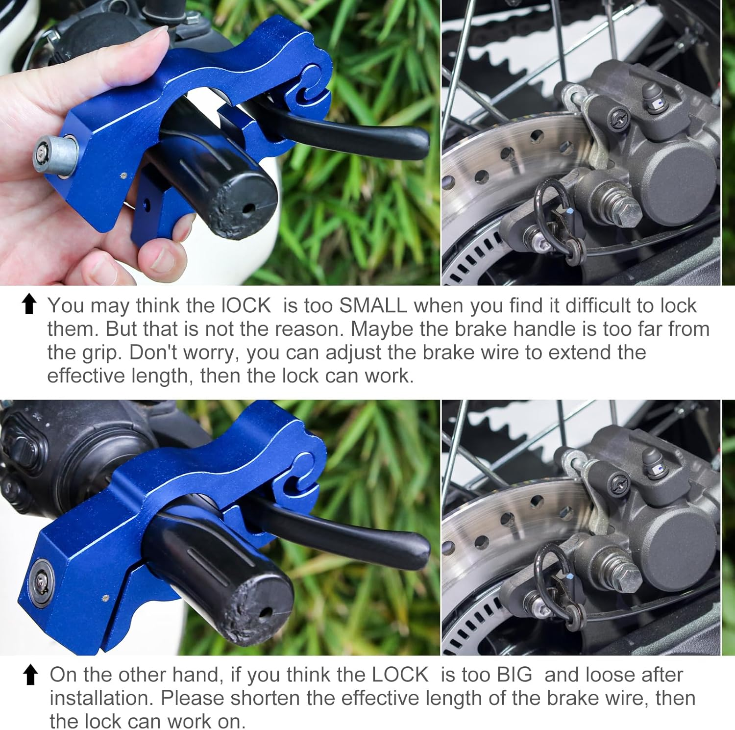 Windance Motorcycle Handlebar Grip Lock,Throttle Clutch Brake Lever Lock, anti Theft 2 Keys to Secure Your Motorcycle Bike ATV Moped Scooter in under 5 Seconds (Blue, L) - Blue image number 4