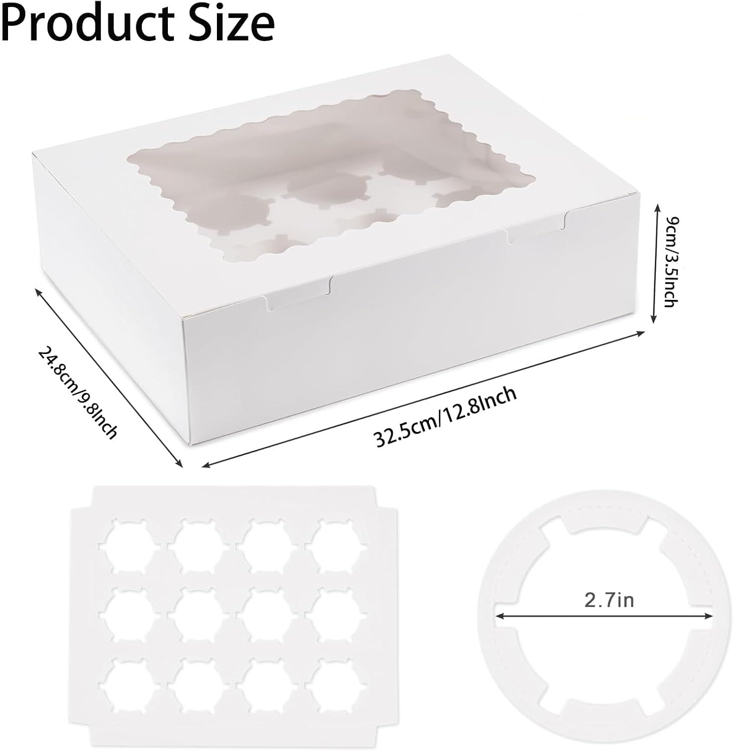 Cupcake Boxes, 10 Set White Containers 12 Count with Window Inserts, Disposable Holder for Muffins, Cookies, Dessert image number 6