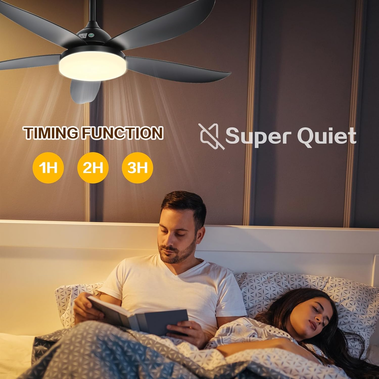 Advwin Ceiling Fans with 3-Color Light & 6 Speed, Cooling Fans with 5 Quiet DC Reversible Blades for Patio, Bedroom, Living Room, Dining Room | Black