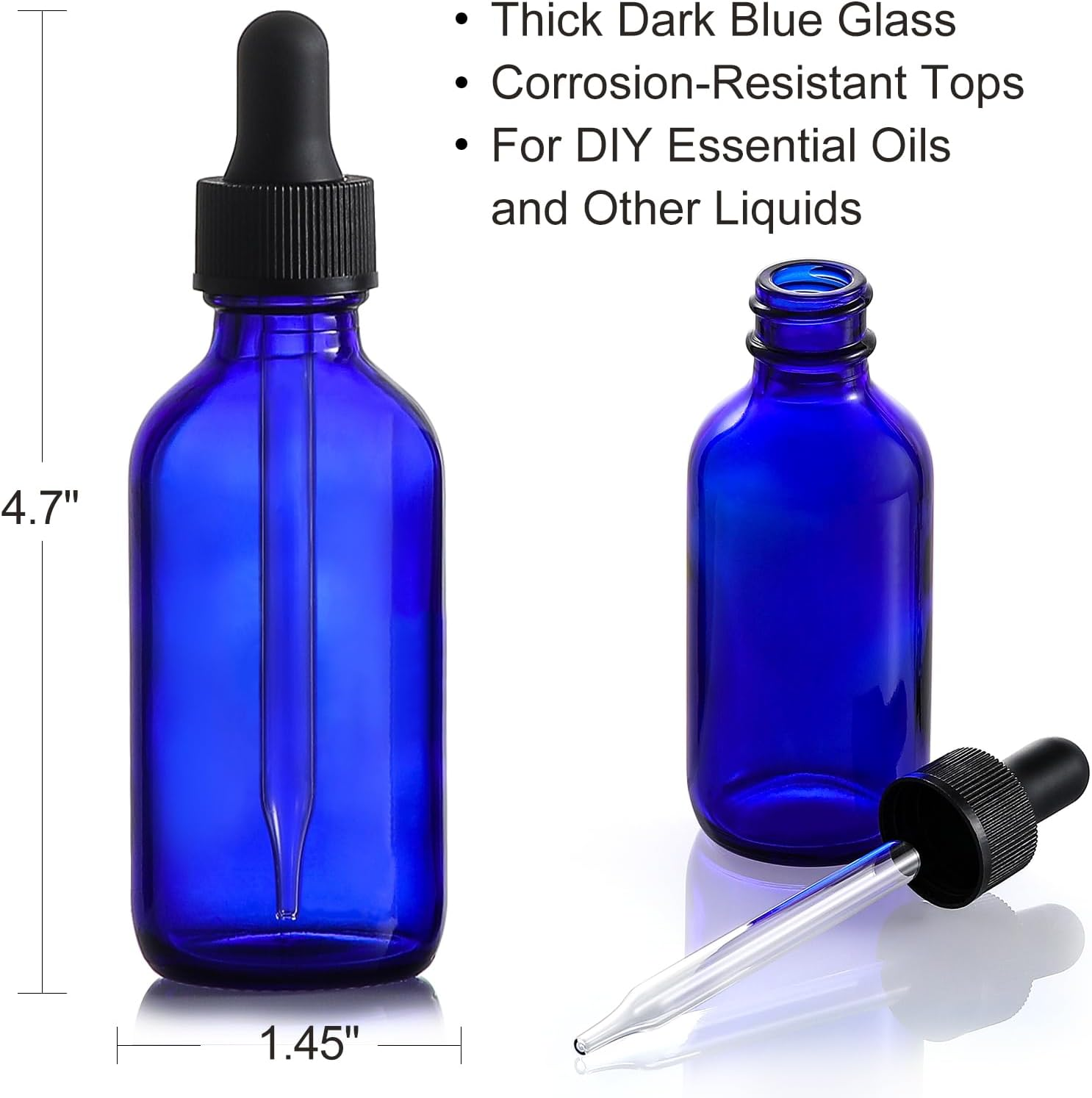AOZITA 4 Pack, 2 Oz Blue Dropper Bottles with Funnel & Labels - 60Ml Thick Dark Blue Glass Tincture Bottles - Leakproof for Essential Oils, Personal Care & Beauty