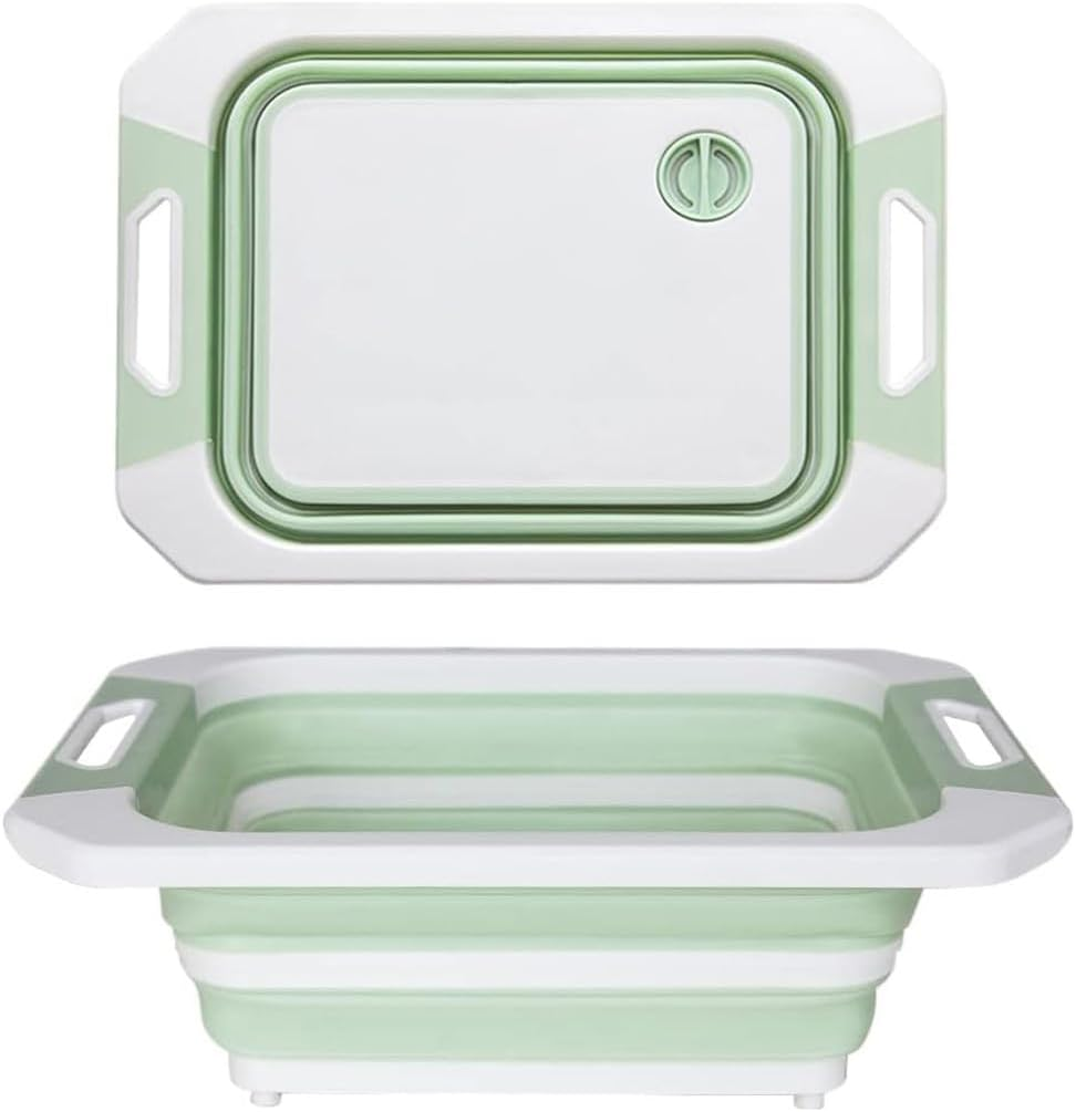 Collapsible Dish Basin with Drain Plug, Space Saving Multiuse Foldable Wash Basin, Dish Tub, Dishpan, Kitchen Sink, Beverage Tubs, Camping Sink for Washing Dishes and Vegetable (Green)