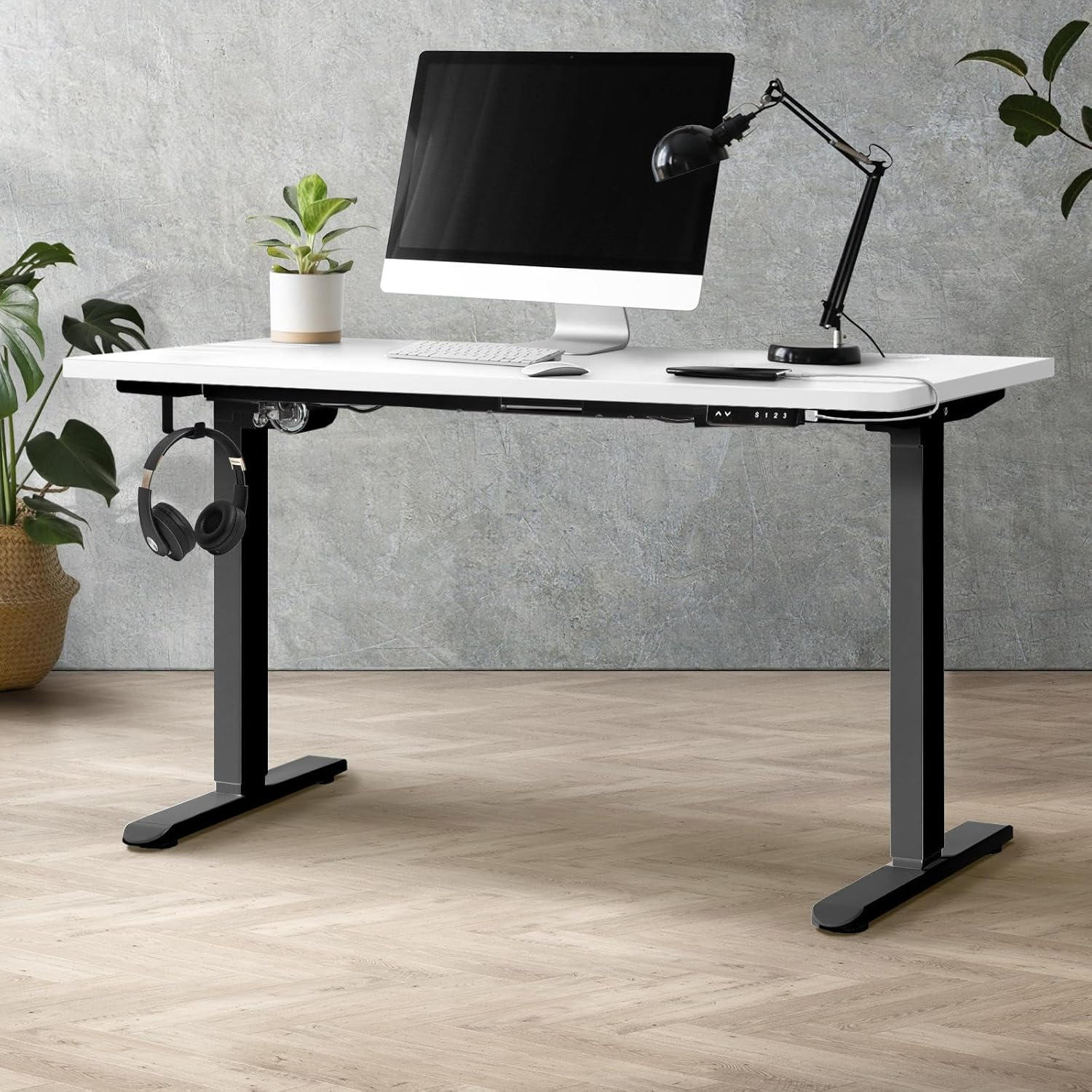 Oikiture Standing Desk Height Adjustbale Sit Stand Desk with Single Motorised Electric Fram for Home Office White(Frame Only)