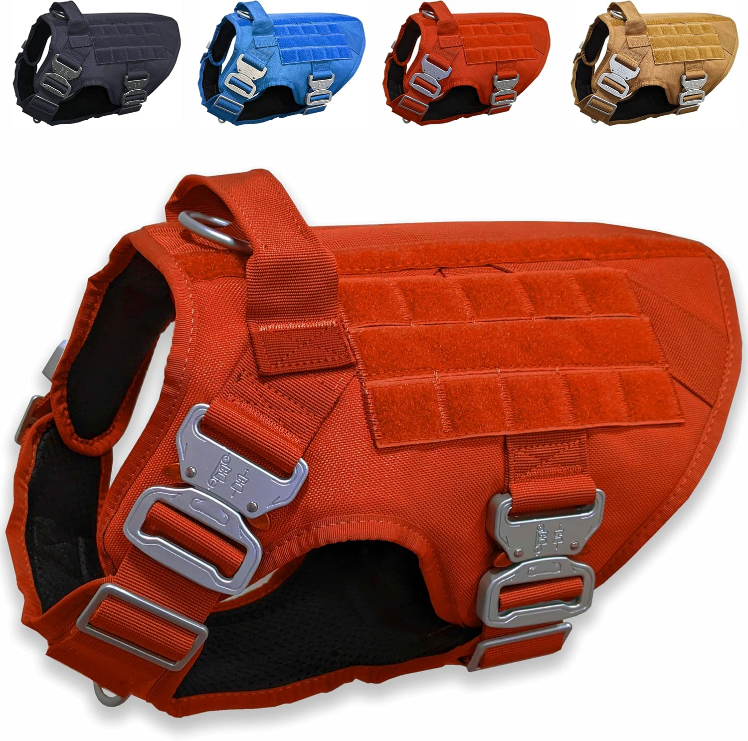 Pets Promax Heavy Duty Tactical Dog Harness with All Metal Buckles | No-Pull K9 Vest with MOLLE System & Handle for Medium Dogs | Waterproof & Durable for Training, Hiking, and Service. Black (M)