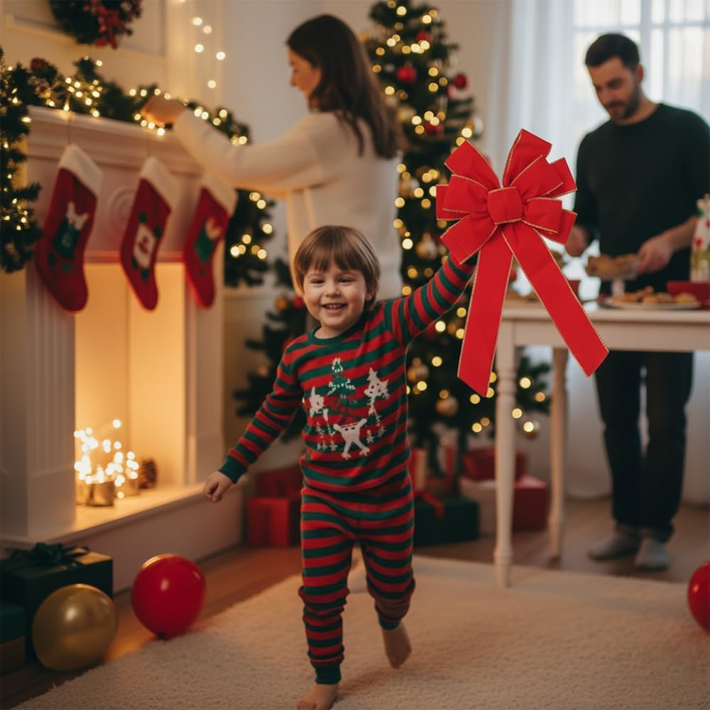 Red Velvet Bows for Indoor Outdoor Christmas Decorations,Porch Christmas Tree Bows Topper Decor Wreath (12 * 14 Inch)(2Pcs) image number 4