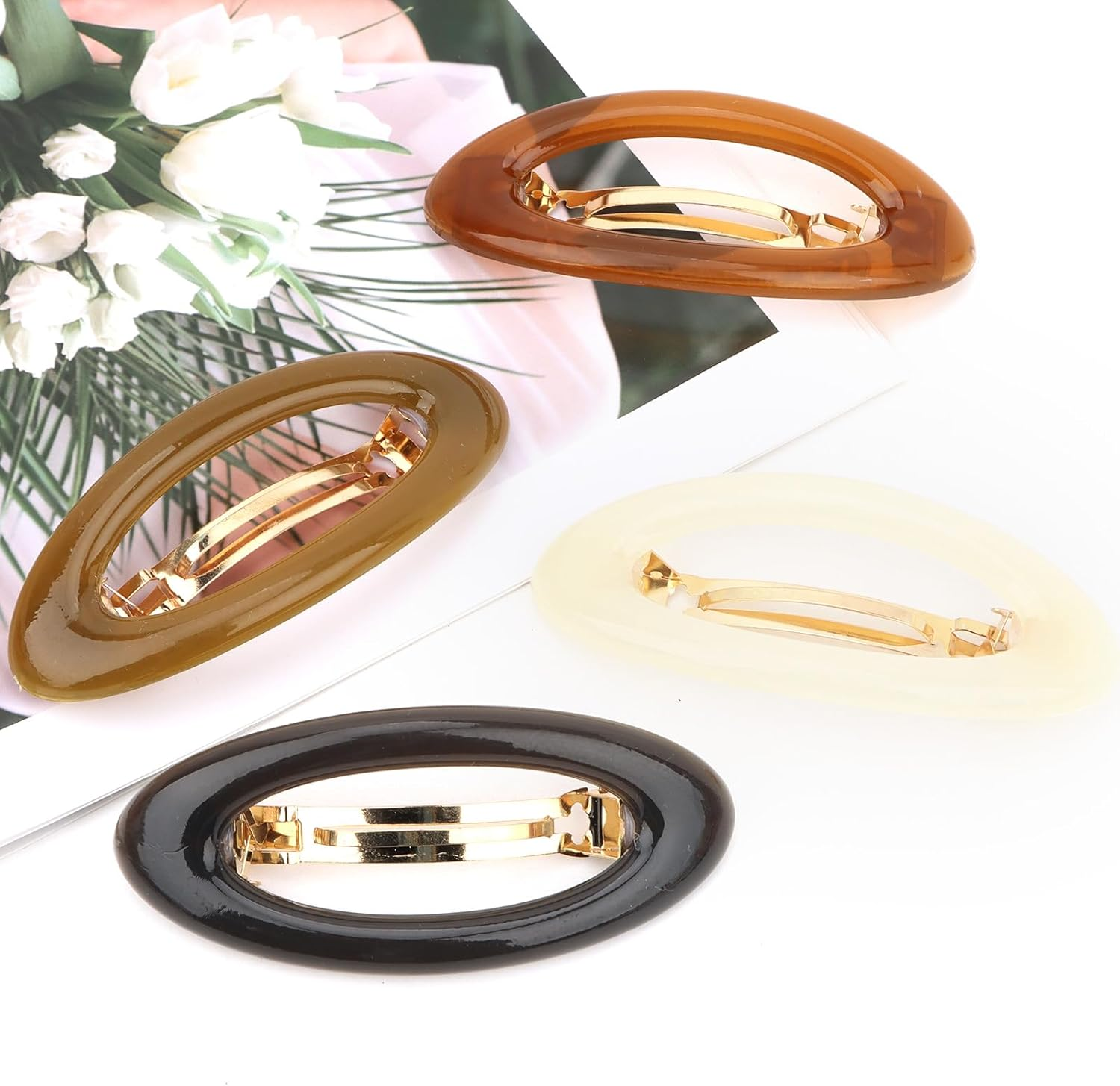 EXIPSAT Hair Claw Set of 4 Oval Hair Clips for Women, Large Flat Hair Clip, Perfect for Thin or Thick Hair, Everyday, Sports & Driving image number 3