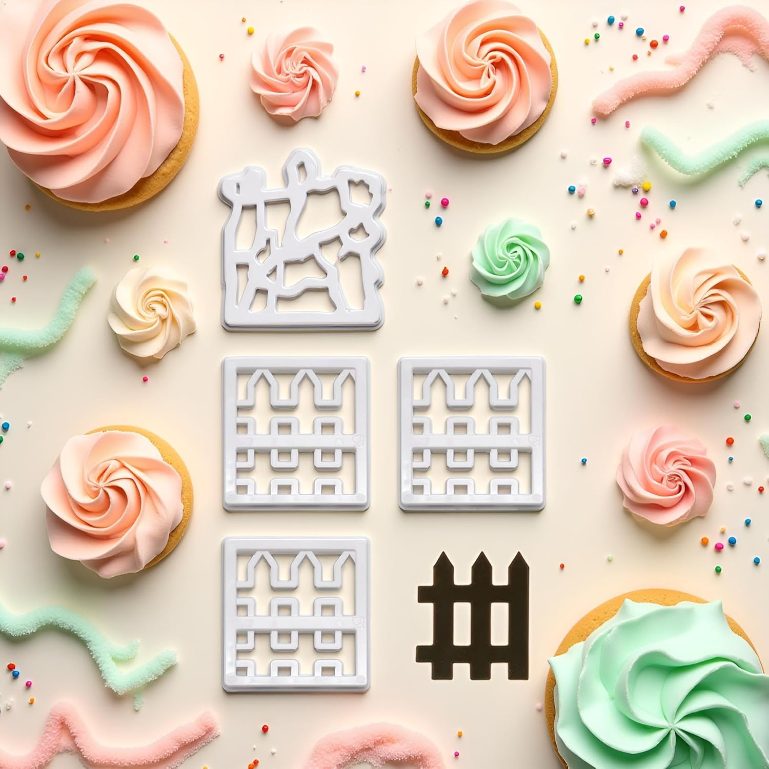 4 Pcs Plastic Fence Fondant Molds Cookie Cutter Mold Fondant Cake Cutting Molds for Baking Room Coffee Shop Cookie DIY Cake Border Decoration Baking Tools and Accessories, Bakeware（White） image number 5