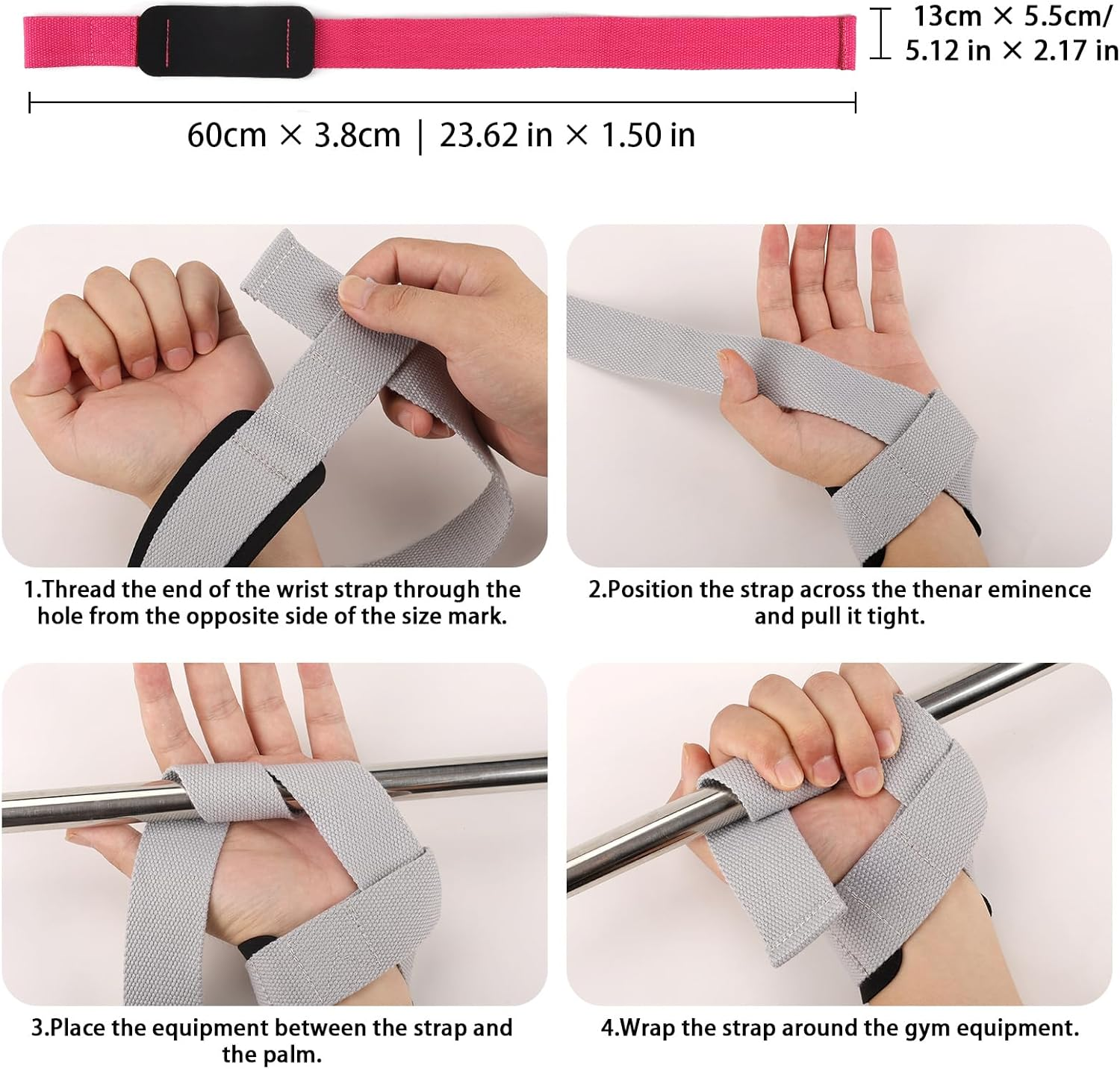 Viiotu Lifting Straps, Gym Straps with Neoprene Cushioned Wrist Pads, Weight Lifting Straps for Men & Women, Deadlift Wrist Straps for Powerlifting, Strength Training - Pink image number 4