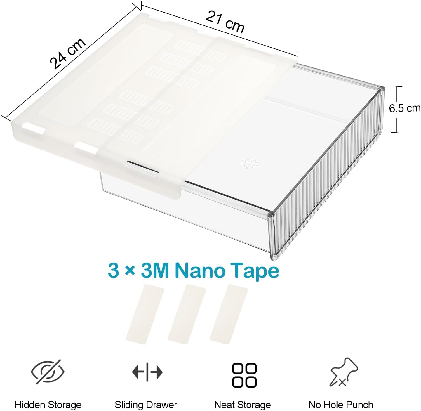 1 Pack under Desk Drawer with 3 Self-Adhesive 3M Nano Tape for Hidden Desktop Storage Organizer image number 5