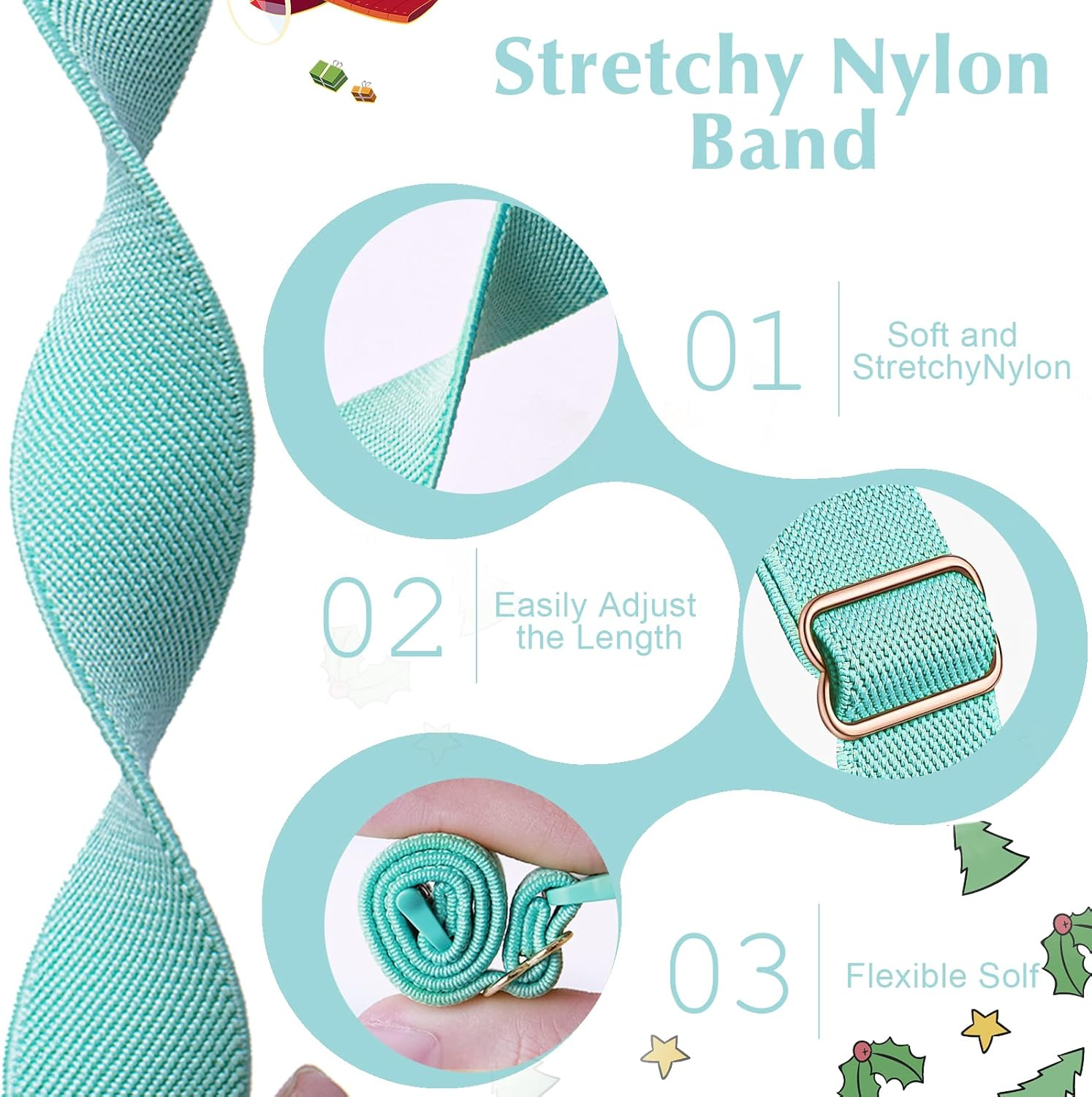 [3 Pack] Stretchy Nylon Strap Compatible with Kids Apple Watch Band, Replacement Bands for Iwatch Ultra Series 8 7 6 5 4 3 SE SE2 38Mm 40Mm 41Mm & 42Mm 44Mm 45Mm 49Mm for Boy Girl Small Wrist. image number 2