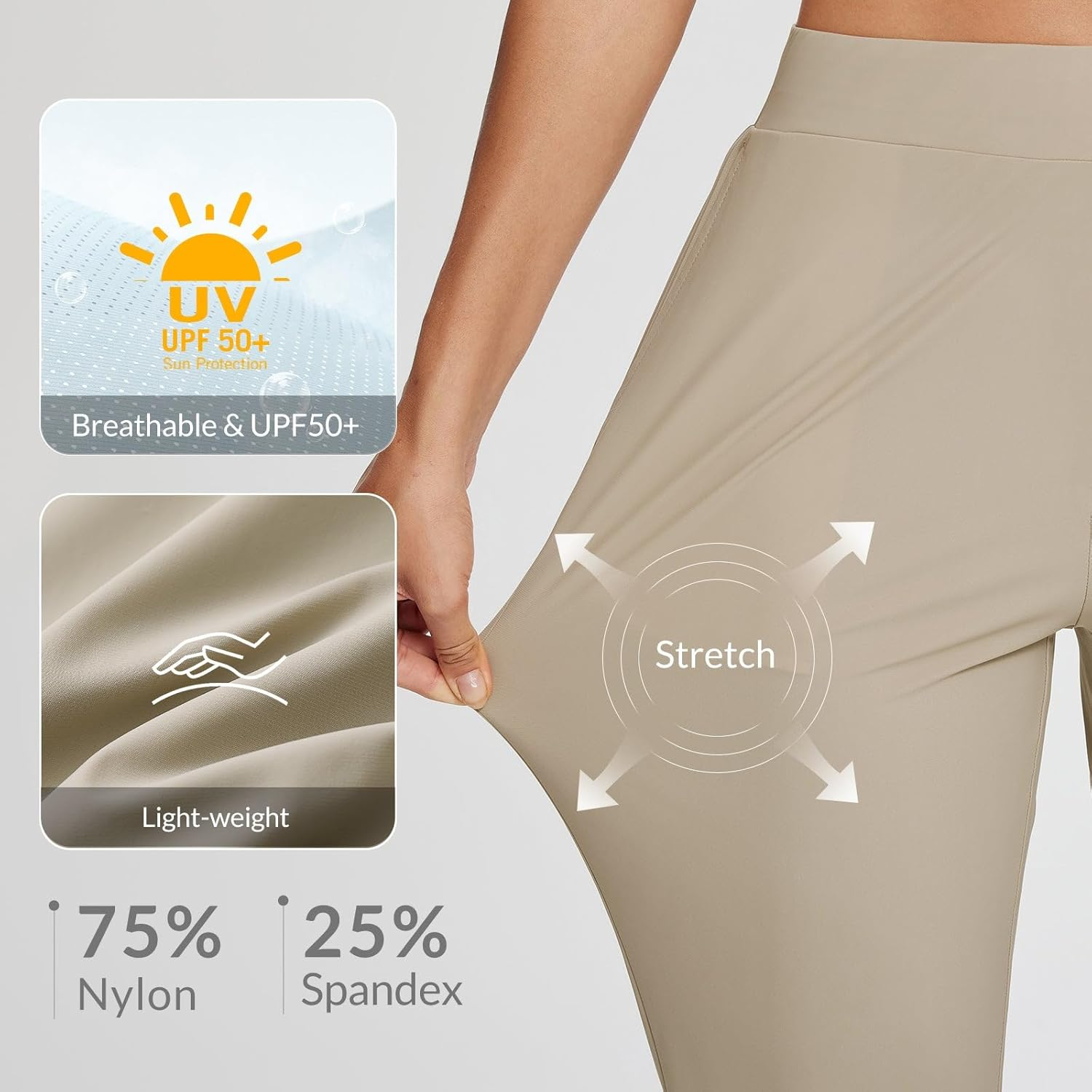 Baleaf Womens Travel Pants Lightweight Ankle Dress Pants with Zipper Pockets Golf Pants Stretch Petite Work Summer UPF50 image number 2