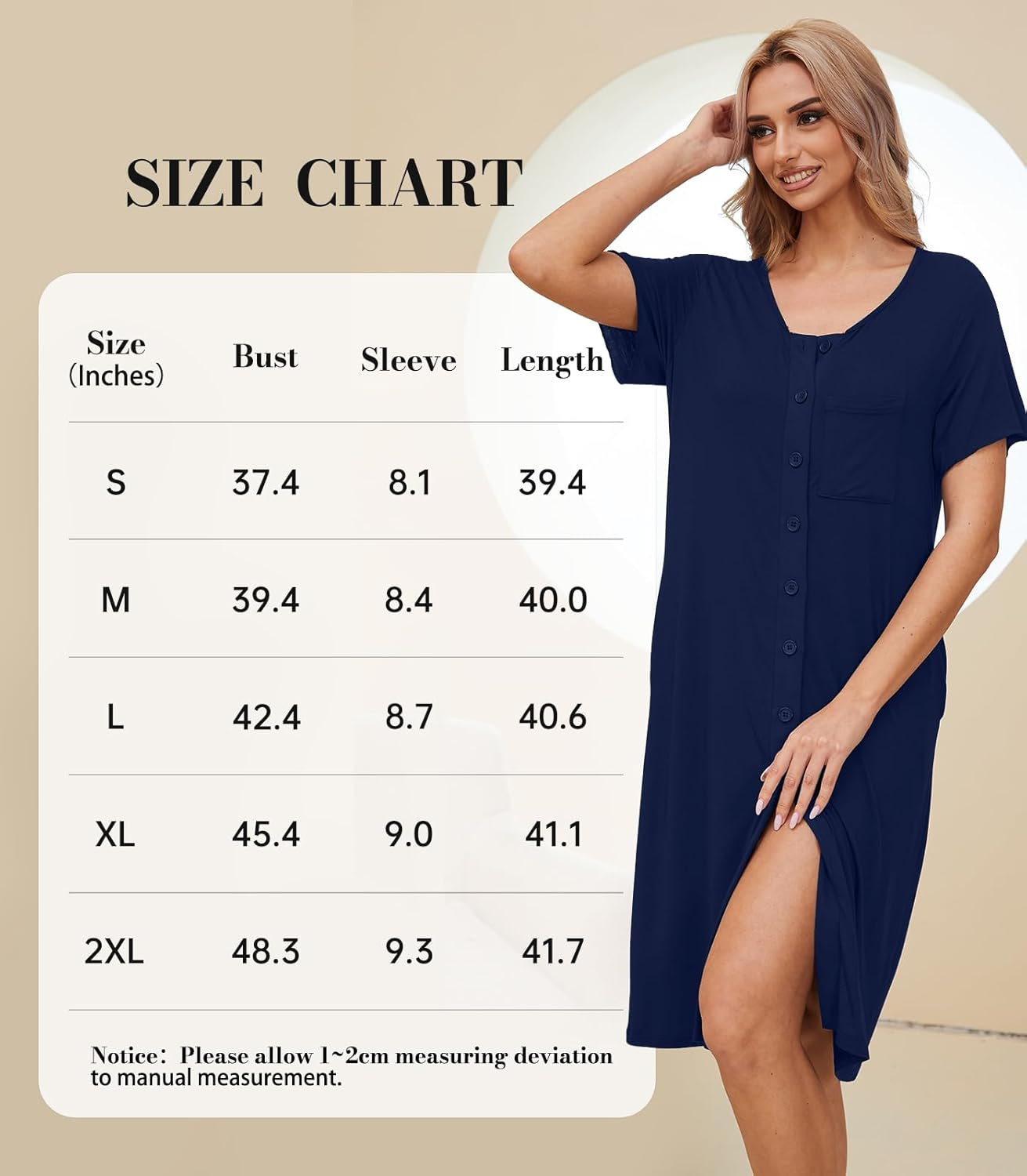 DB MOON Womens Nightgowns Button up Pajamas Short Sleeve Night Gown Sleep Wear Dress image number 4