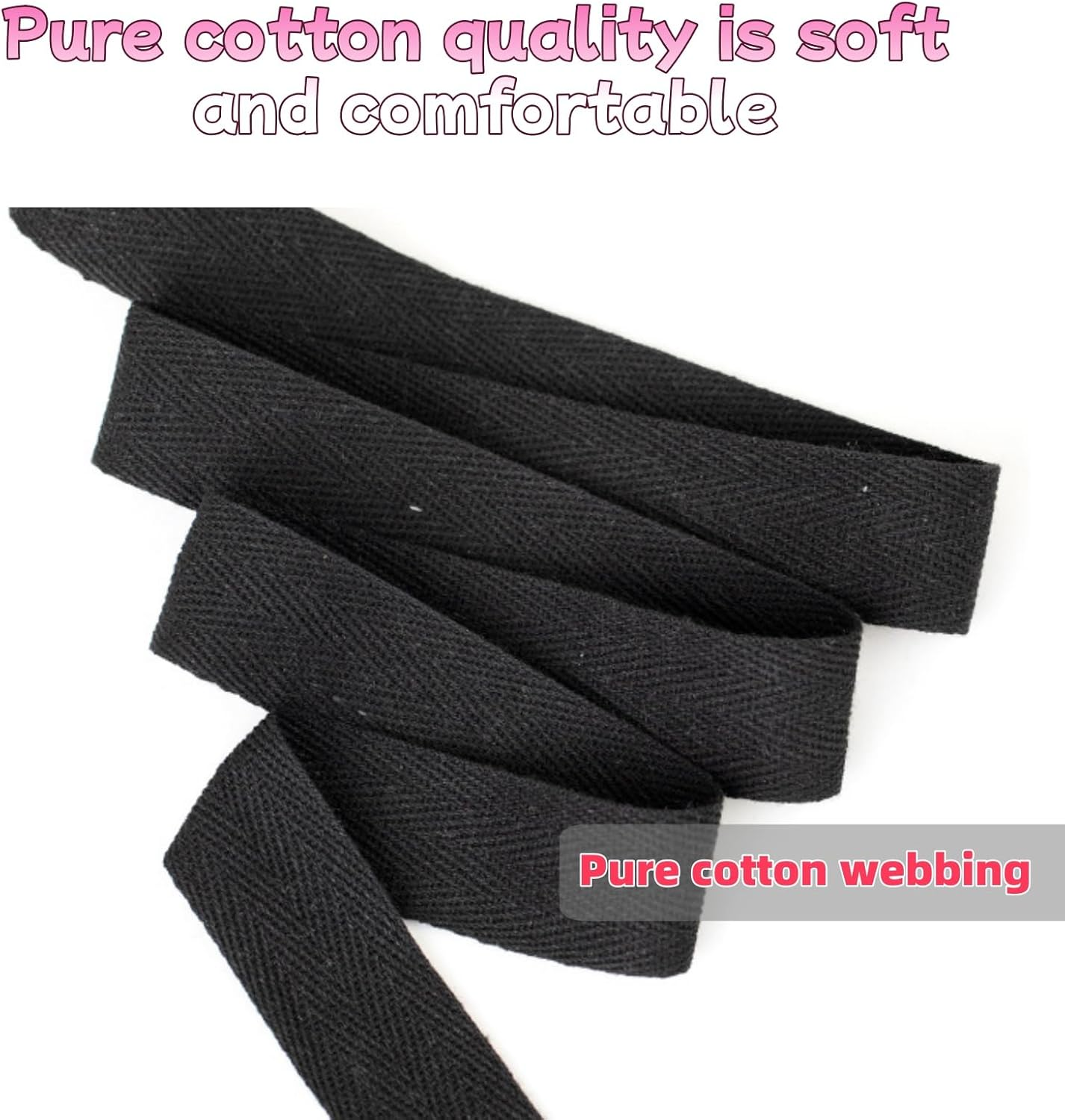 RJDJDLXM Black Cotton Herringbone Twill Tape - 45 Metre Roll, 20 Mm Wide for Sewing, Crafts and Home Decor image number 2