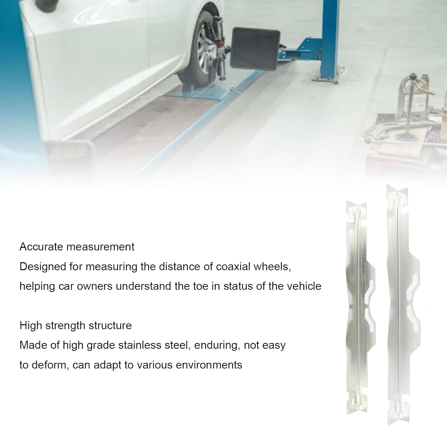 Toe Alignment Tool, 1Pair Heavy Duty Stainless Steel Accurate Wheel Wheel Alignment Tool with Hanging Holes, Fast and Accurate Measurements for Various Vehicles (Silver) - Black image number 7