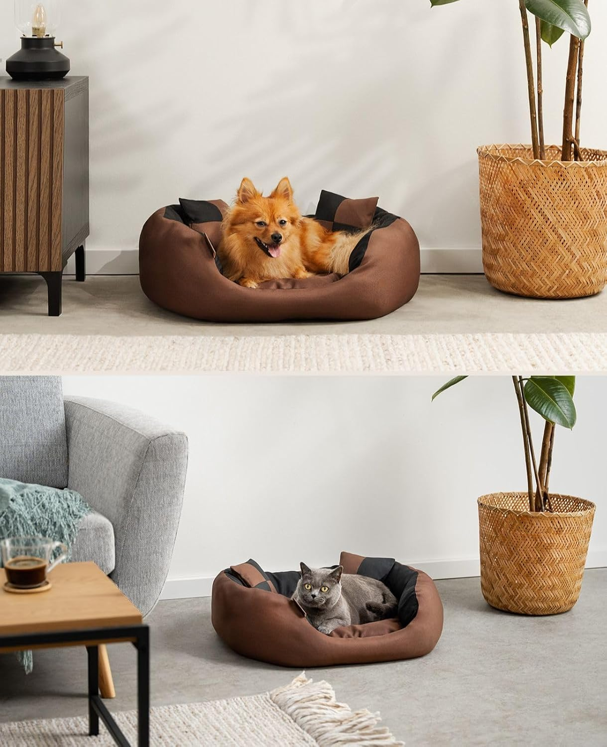 Dibea Warm Basket Tearproof/Waterproof Cushion Dog/Cat Bed with Pillow, 65 X 50 X 20 Cm, Black/Brown image number 7