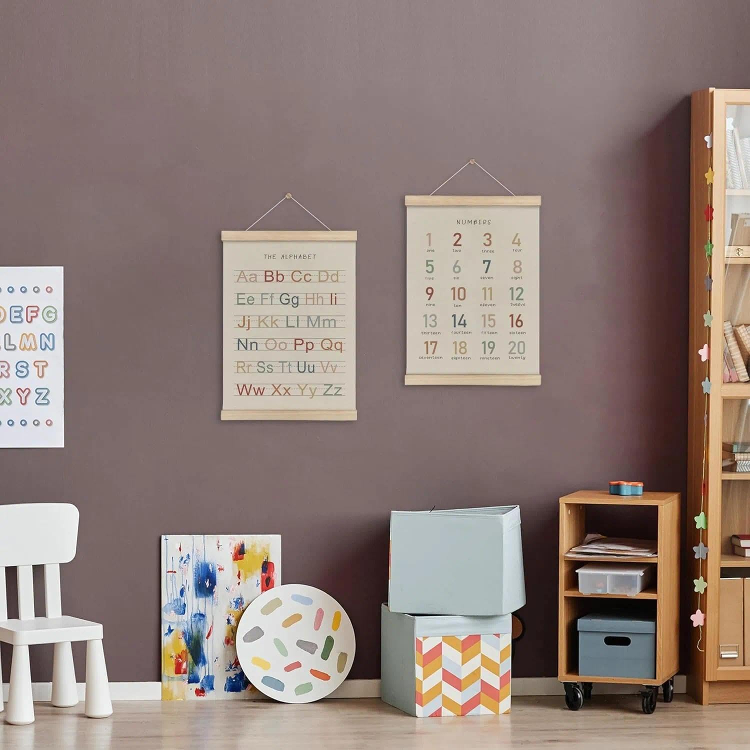 Alphabet Numbers Poster Hanger for Nursery & Kids Room Decor - 12X16 Inch (30X40 Cm) Wooden Frame with Twine, Educational Wall Art for Toddlers, Classrooms & Playroom CRFY image number 2