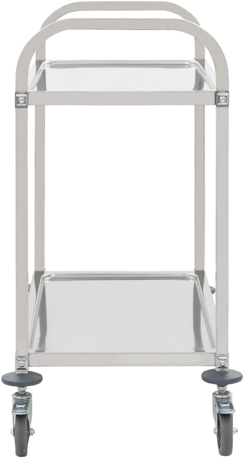 Vidaxl 2-Tier Robust Stainless Steel Kitchen Trolley with Efficient Braked Castors and Spacious Trays - Silver image number 2