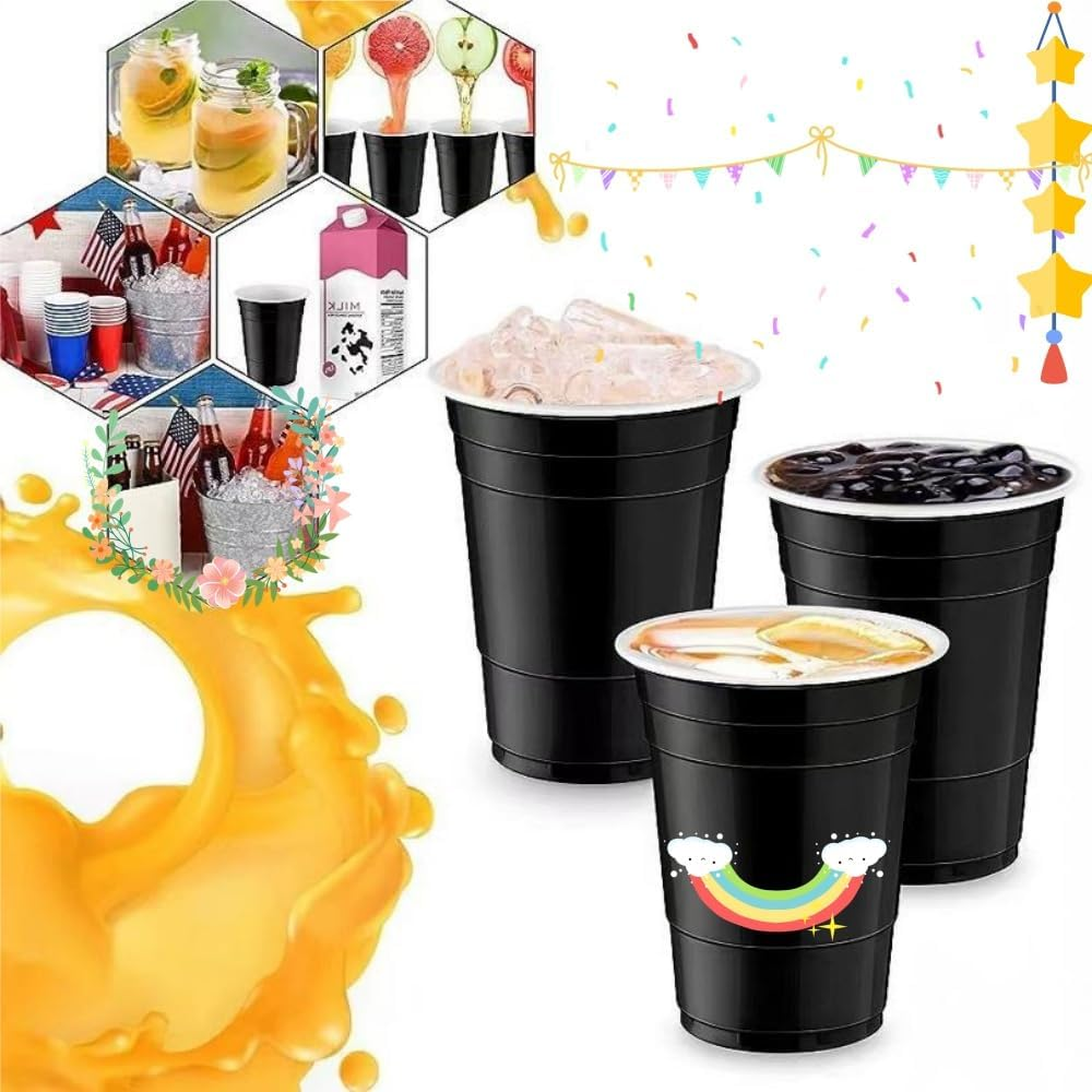 16Oz Black Party Cups,30Pcs Repeatable Cups for New Year, Christmas, Camping, Wedding,Birthday Party Supplies Holiday Celebration Wine Bbeer Drinks image number 1