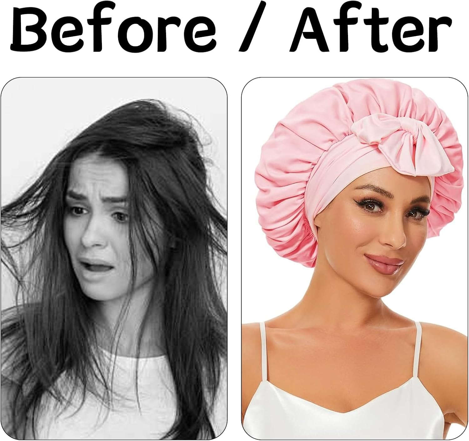 Mniimaluxe Sleep Cap Hair Protection, Silk Hood for Sleeping, Satin Sleep Cap, Bonnet Sleep Cap, Curl Hood, Pink, M image number 2