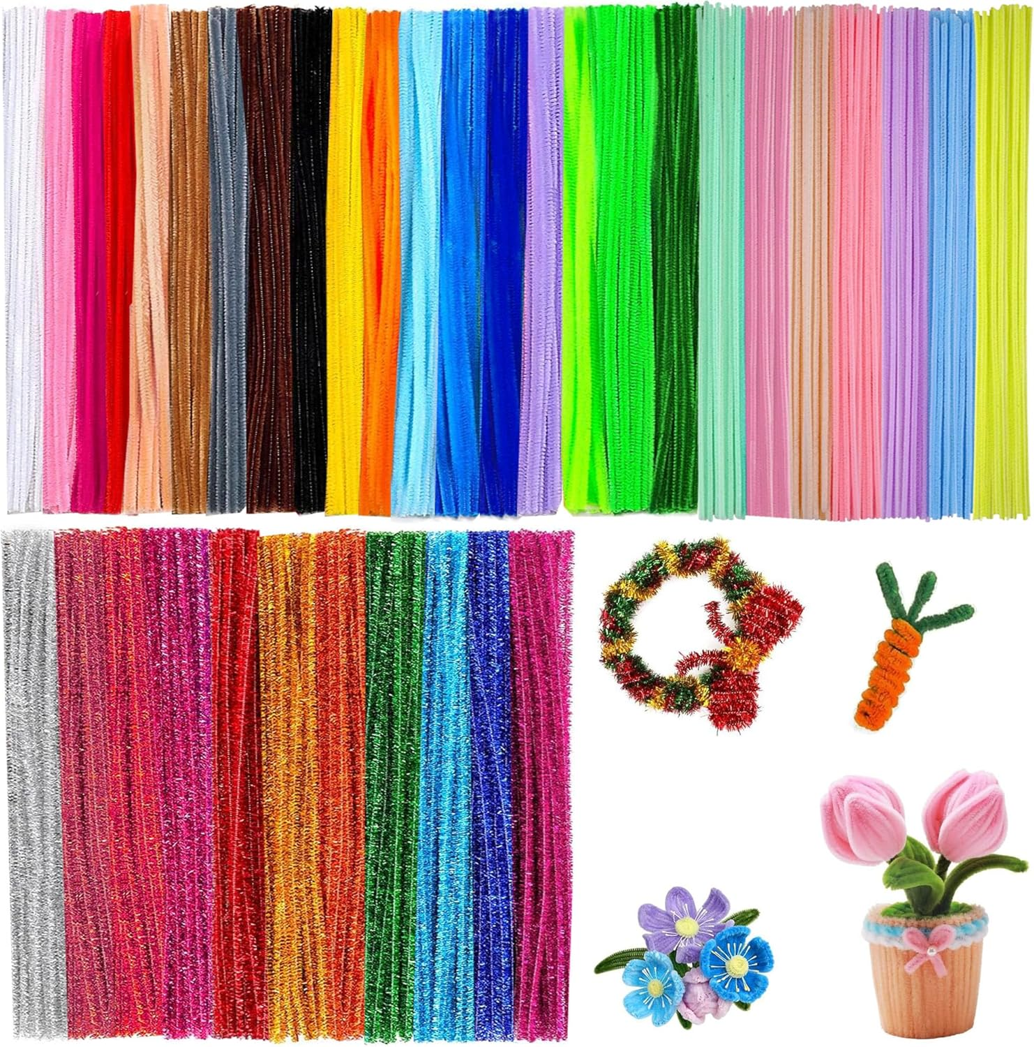 1100Pcs Pipe Cleaners, NIANAN 37 Assorted Colors Chenille Stems 12In Long Pipe Cleaners for Crafts Colored Art and Craft Supplies for DIY Art Creative Crafts Decorations