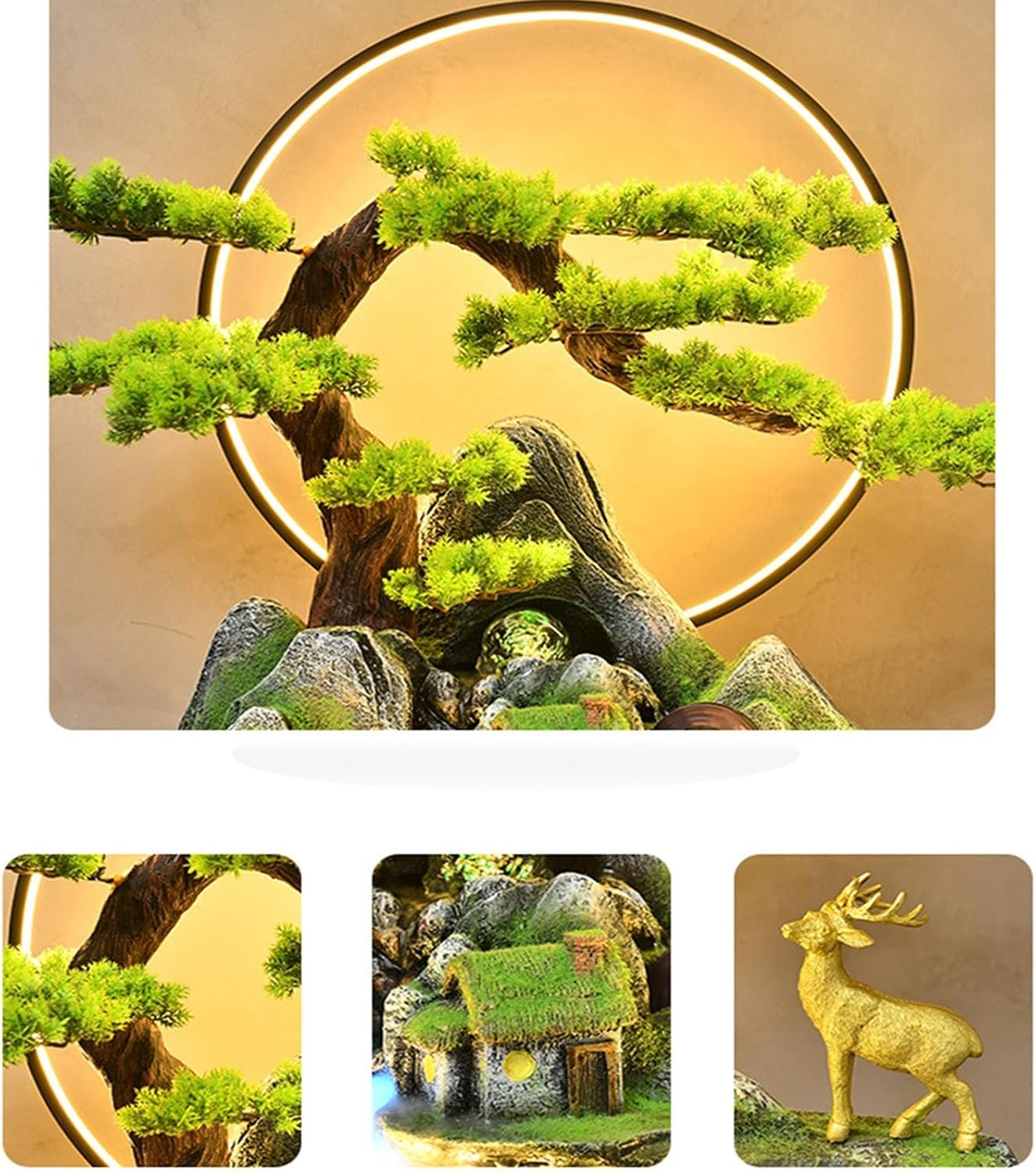 Outdoor Fountain Outdoor Water Fountains, Garden Fountain with LED Light and Simulated Pine Tree, for Courtyard, Park, Indoor and Home Decor(Medium) image number 1