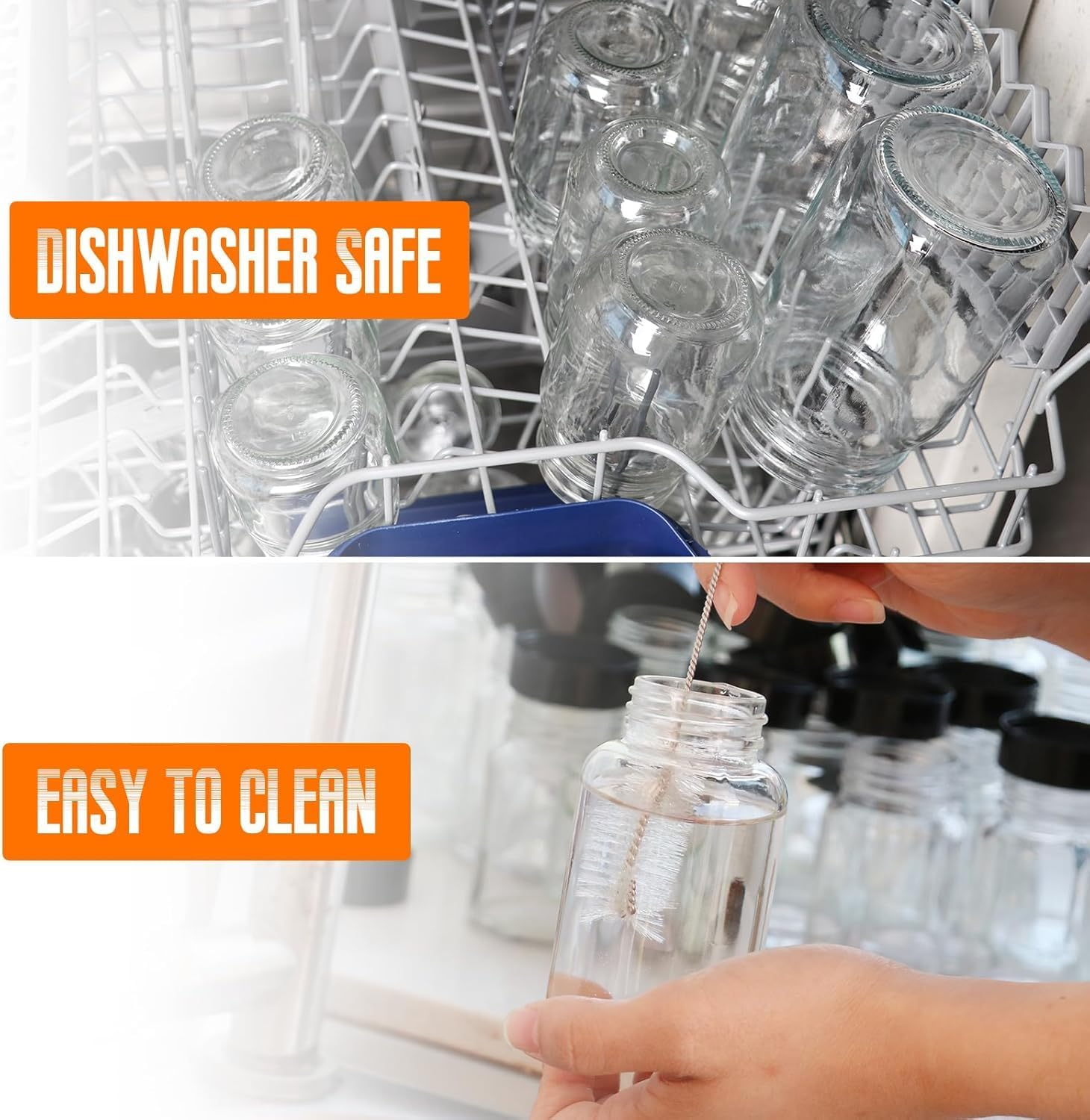 2 Oz Small Clear Glass Bottles with Lids - 60 ML Wide Mouth Shot with Caps Reusable for Ginger Shots, Juice, Potion, Liquids, Whiskey - Mini Travel Bottles with Funnels, Stickers (12Pcs-Clear) image number 5