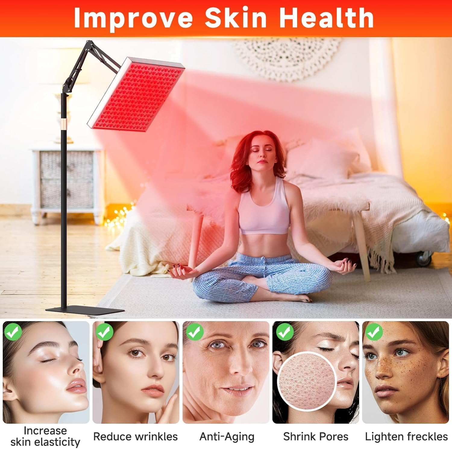 2 in 1 Red Light Device Lamp for Face and Body with Stand, Deep 660Nm and 850Nm Infrared Light Lamp, Red Light Panel for Face, Back, Leg, Waist, Joints image number 3