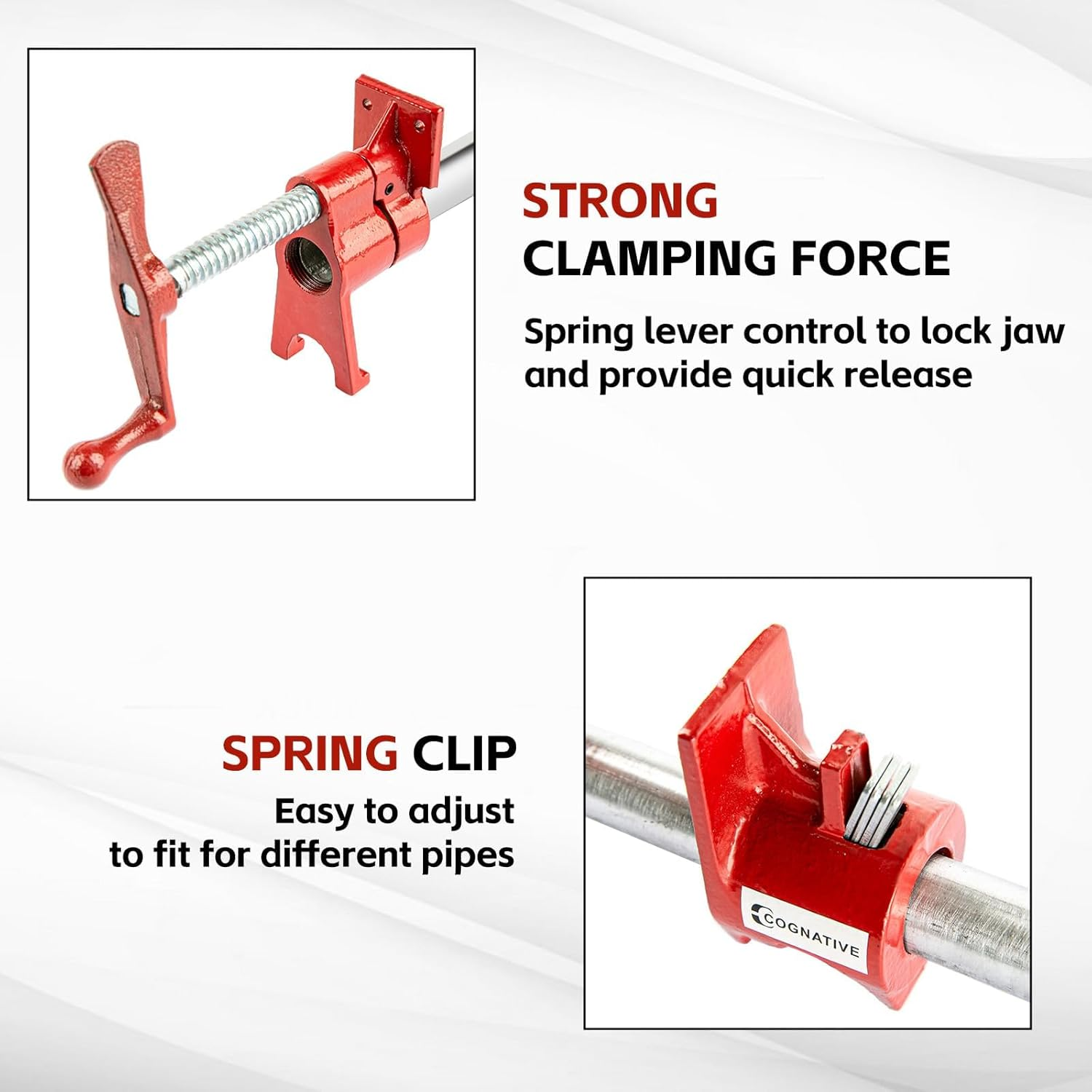 COGNATIVE 3/4" Pipe Clamp for Woodworking Heavy Duty Cast Iron Quick Release Pipe Clamps with Stand Home Improvement, Workshop and Construction Site image number 6