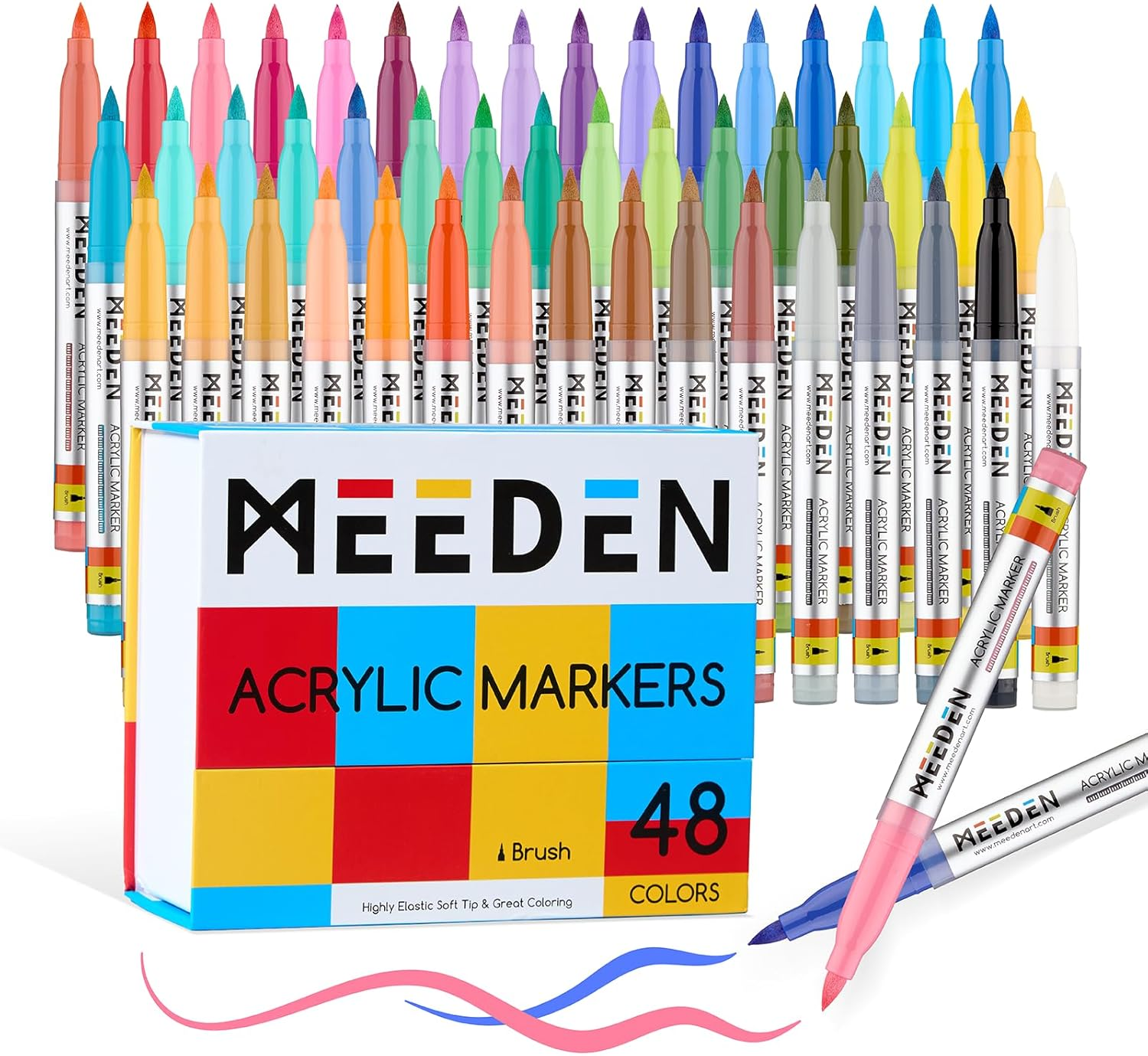MEEDEN Acrylic Paint Marker Brush Tip: 72 Colors Large Capacity Acrylic Markers with Automatic Ink Control System - Waterproof Paint Pens for Wood, Glass, Rocks, Fabric, Halloween Pumpkin Painting