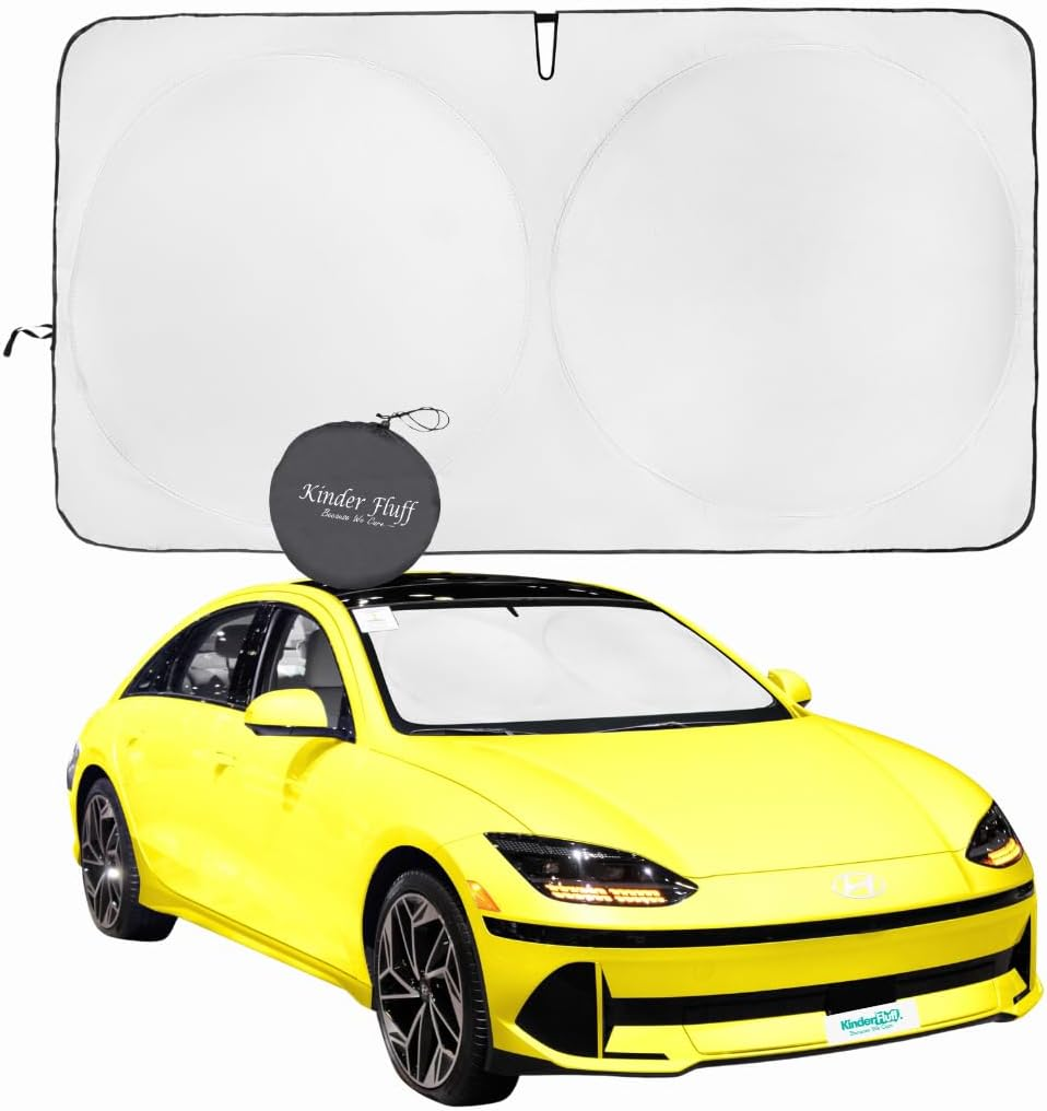Kinder Fluff Windshield Sun Shade | Oxford Cloth Car Foldable Windshield Sun Cover & 99% UV Rays Block | Car Window Interior Accessories | Thicker Sunshades for Windscreen Sun Heat - M (155X81Cm) image number 5