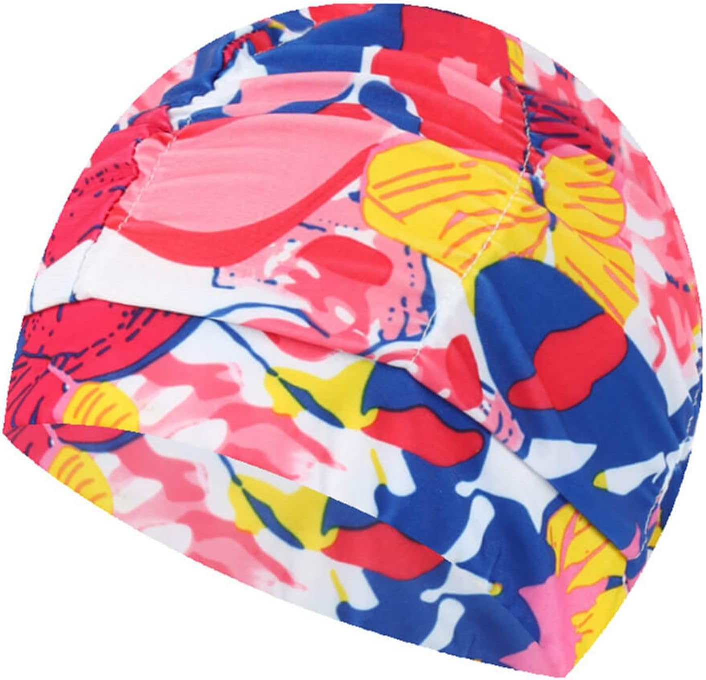 3PCS Floral Printed Summer Swimming Cap Long Hair Swim Hat Pleated Style Swim Cap for Women Grils Beach Surfing - A+B+E image number 1