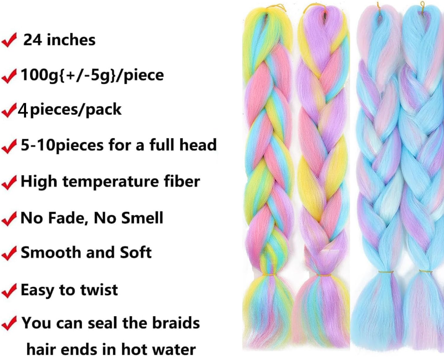 Colorful Hair Extensions 4 PACK, Upgrade 8 Colors 24" Long Braiding Hair Synthetic Hair Extensions Braid Synthetic Fiber Hair for Women Girl image number 3